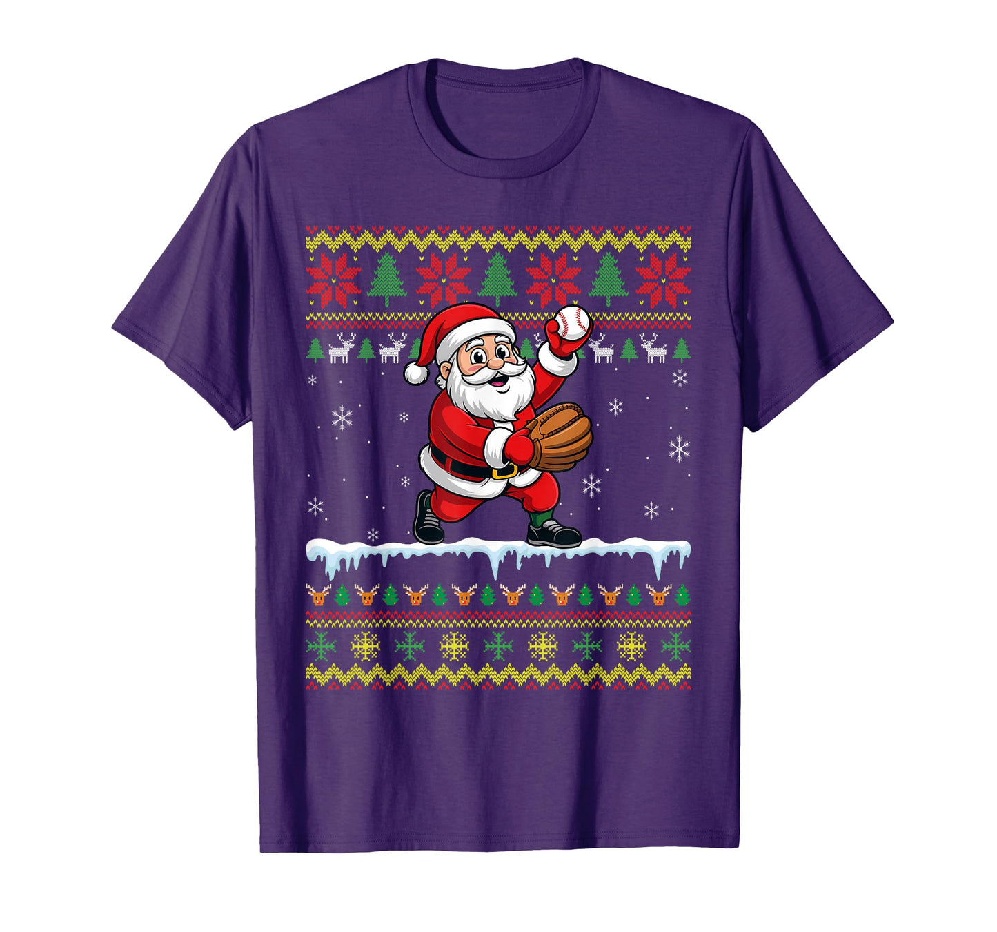 Santa Playing Xmas Ugly Baseball Christmas T-Shirt
