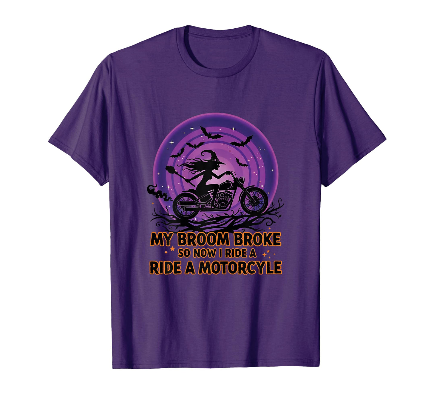 My Broom Broke So Now I Ride Motorcycle Halloween Motorbike T-Shirt