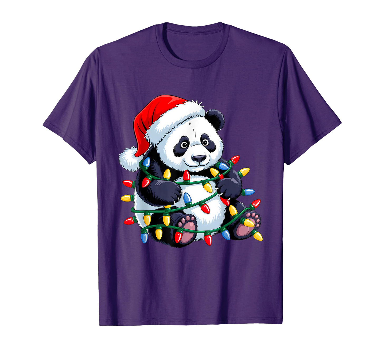 Santa Panda Christmas Lights Pandamas Tree Xmas Boys Men T-Shirt