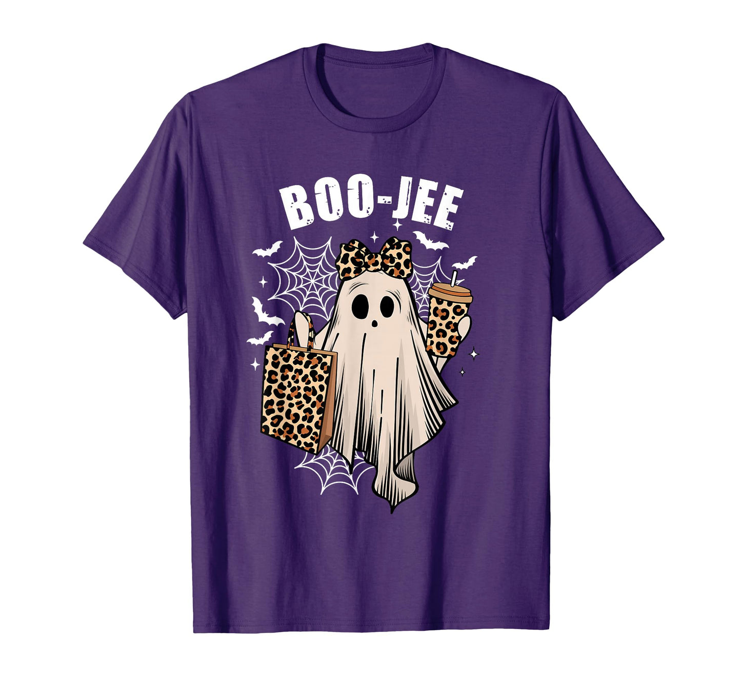 Coquette Leopard Ghost Coffee Boo JEE Halloween Boujee Ghost T-Shirt