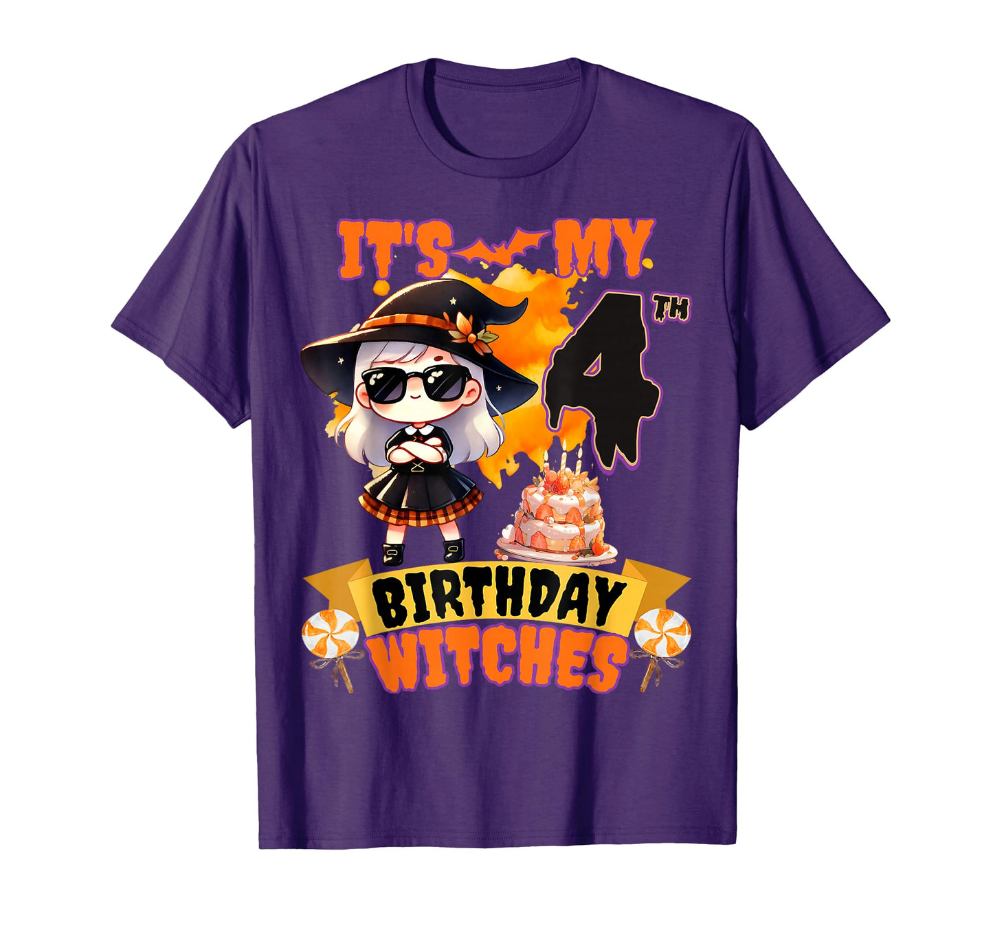 Kids 4th Birthday Cute Witch 4 Years Old Bday Party Girls T-Shirt