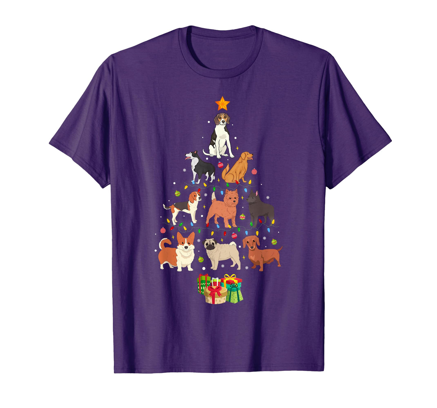 Dogs Christmas Tree Lights Funny Puppy Dog Lover Xmas T-Shirt
