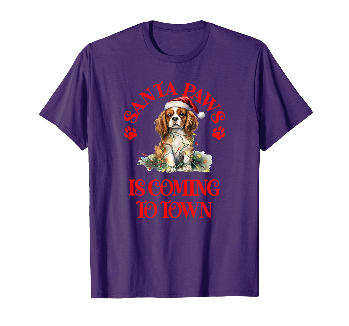 Santa Paws is Coming to Town with Christmas Charles Spaniel T-Shirt