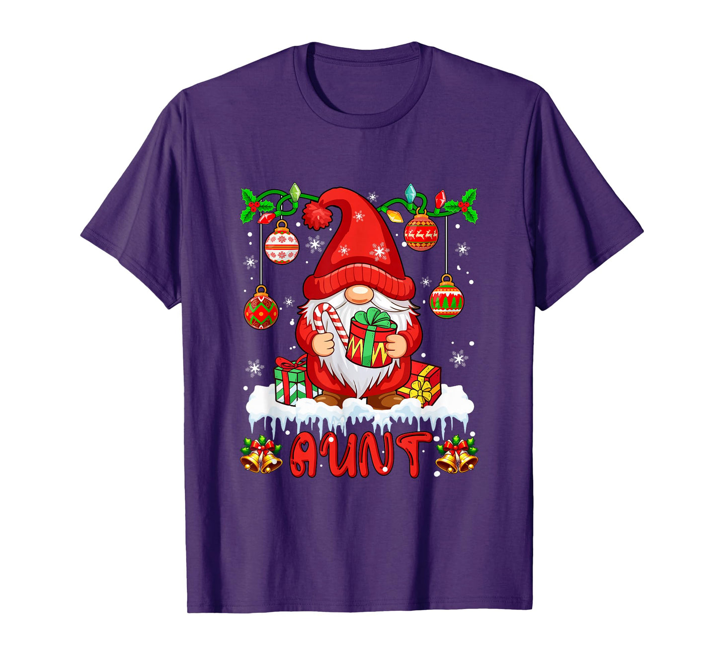 Aunt Christmas Gnome Colorful Lights Matching Family Group T-Shirt