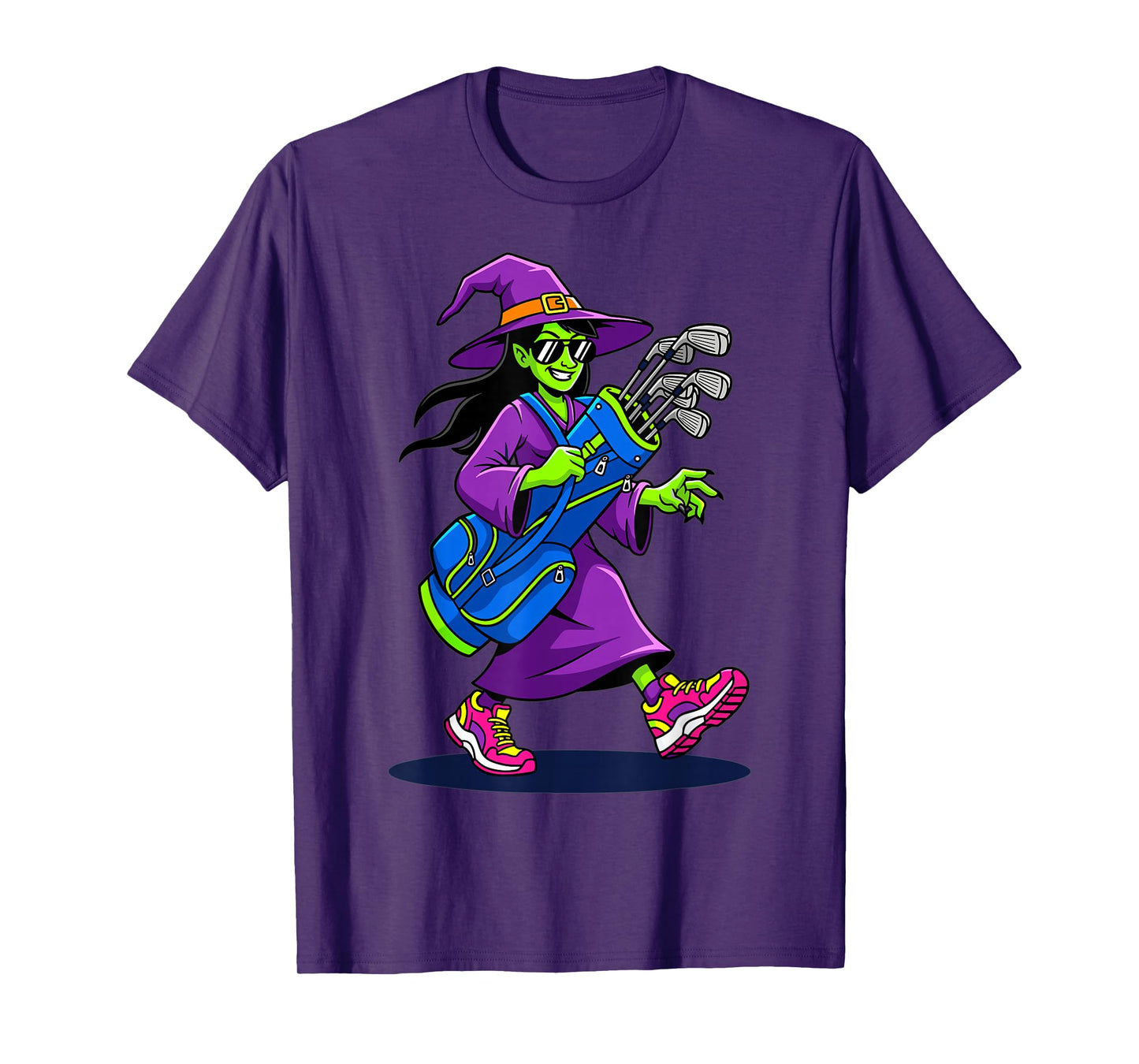 Witch Golfer Cartoon Golf Clubs Halloween Costume T-Shirt