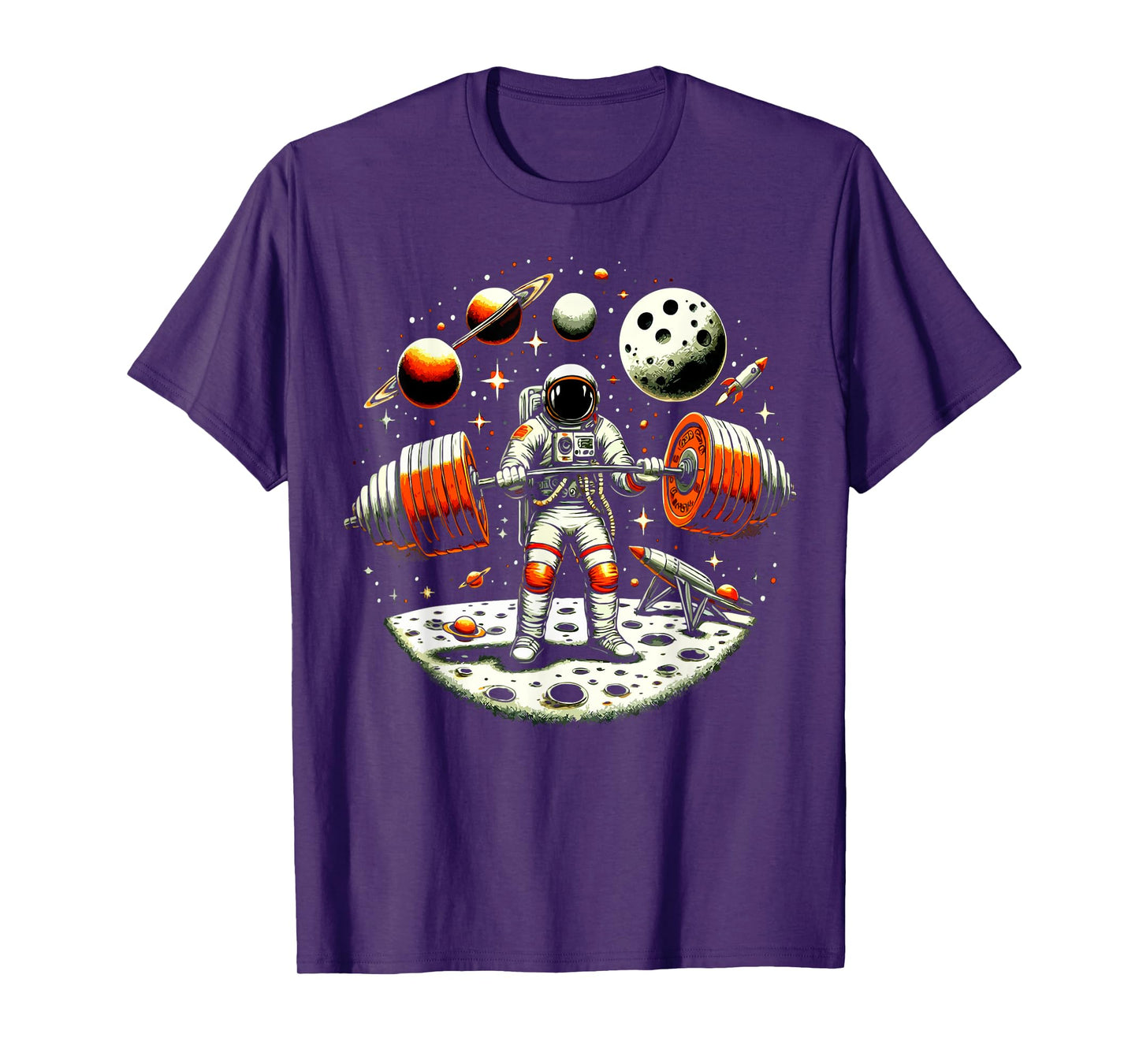 Funny Astronaut Spaceman Weightlifting Fitness Gym Workout T-Shirt
