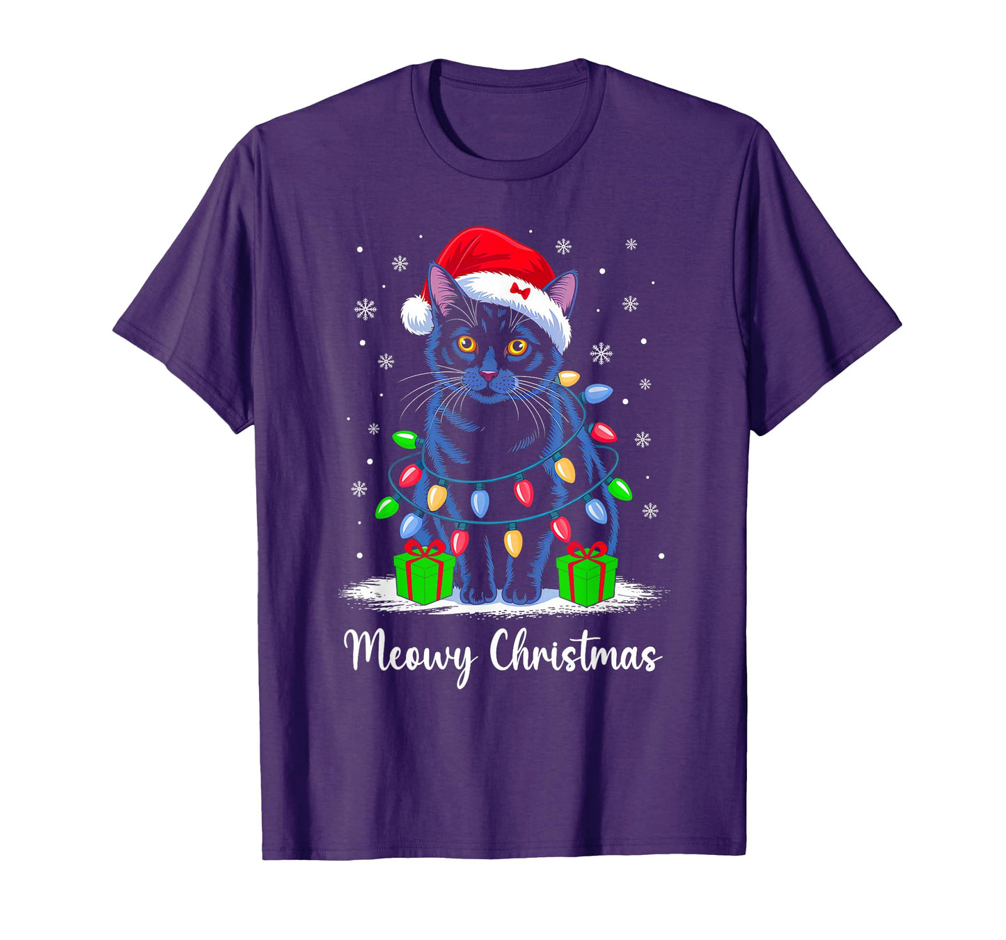 Meowy Christmas Family Matching Xmas Pajamas Santa Cat Lover T-Shirt