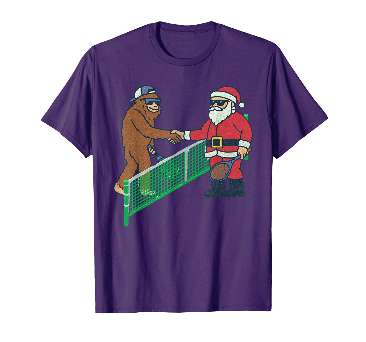 Santa Sasquatch Playing Tennis Christmas Vintage Funny Xmas T-Shirt