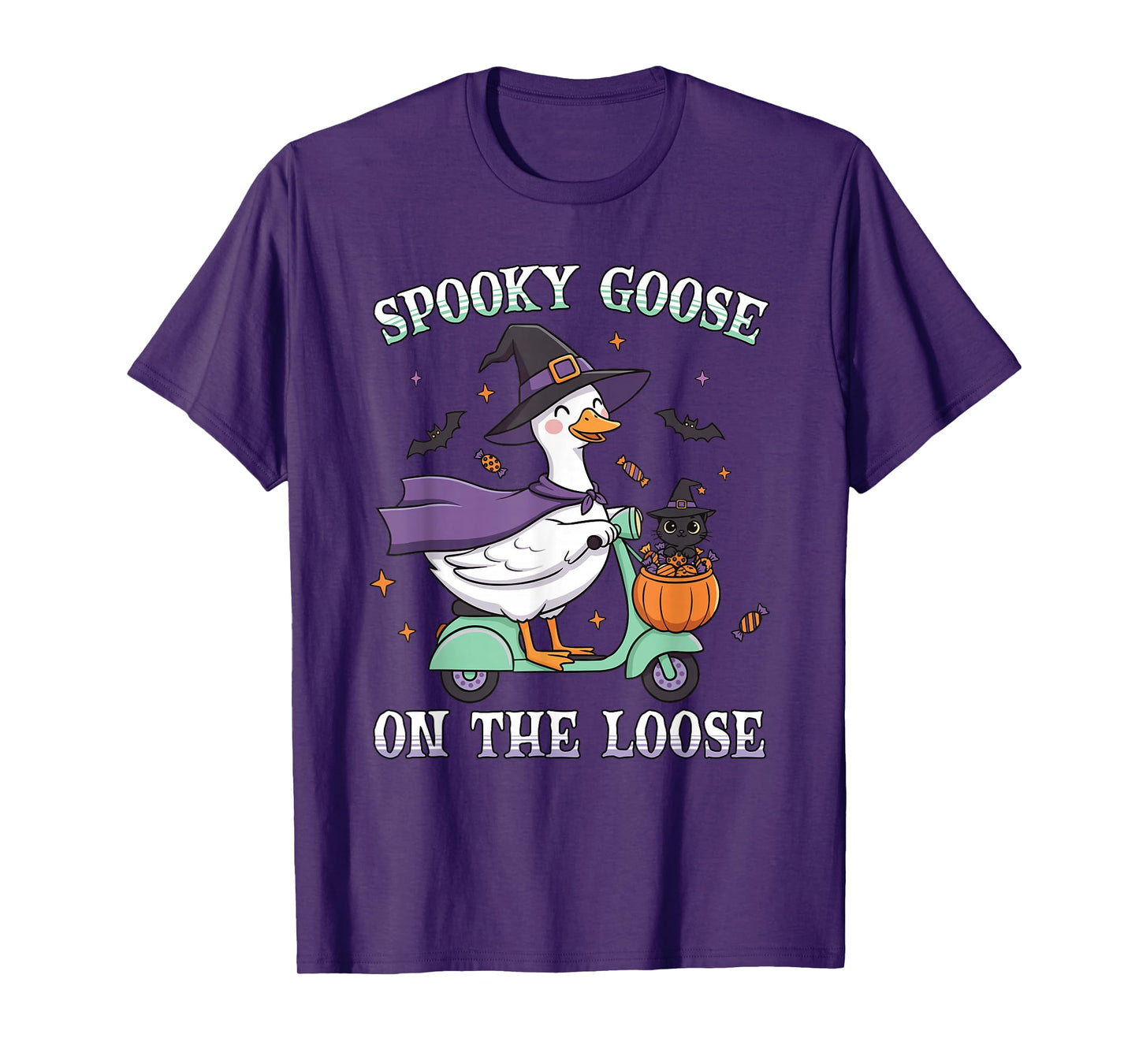 Spooky Goose On The Loose Funny Silly Animal Halloween Witch T-Shirt