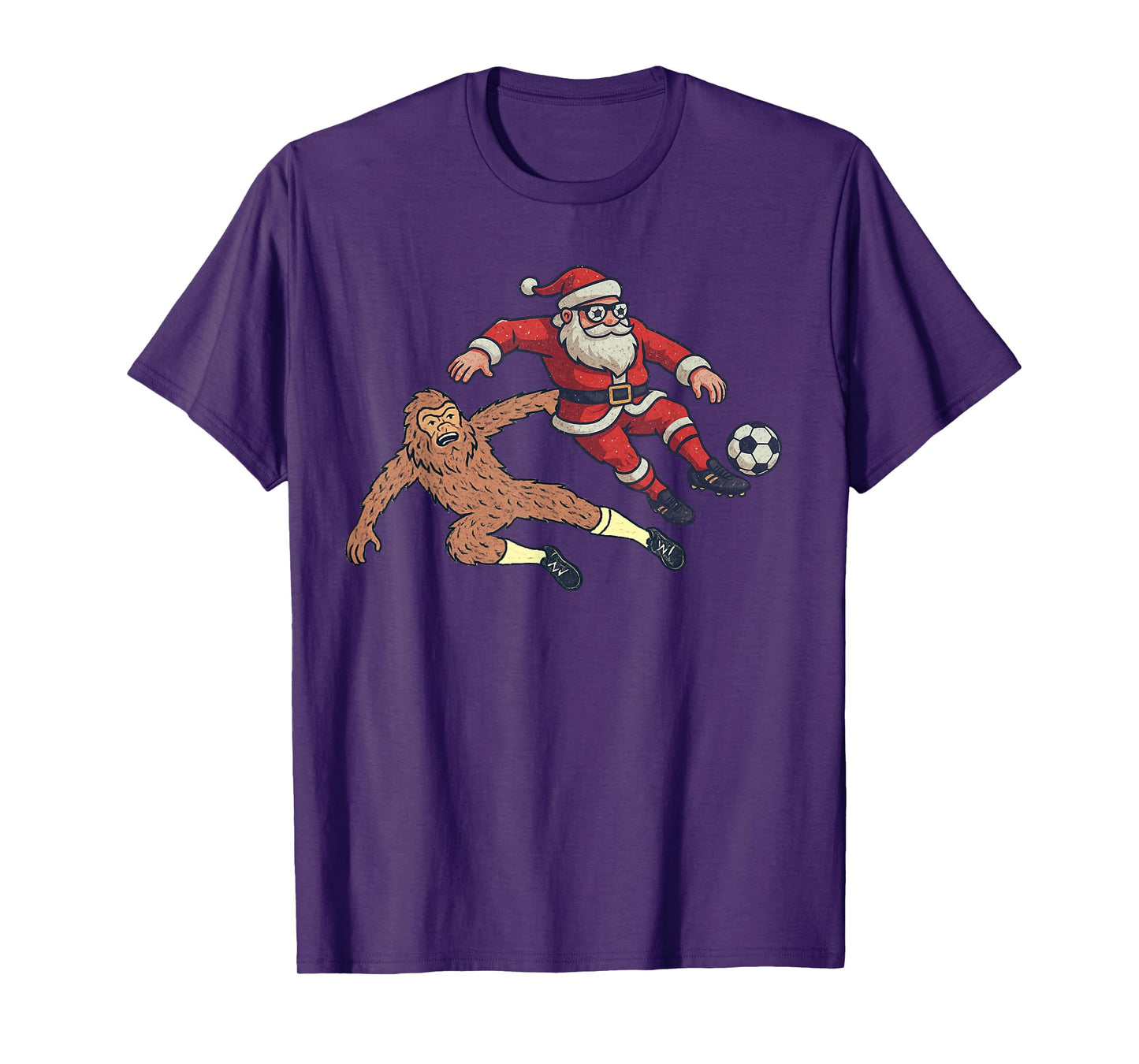Santa Sasquatch Playing Soccer Christmas Funny Xmas Holiday T-Shirt