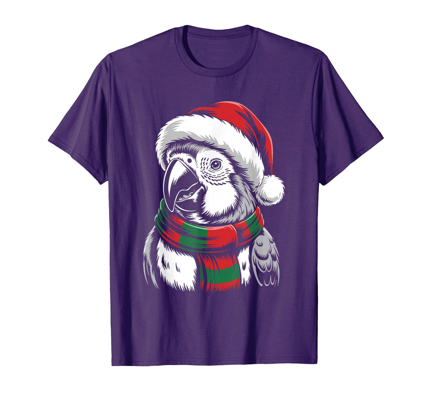 Parrot Xmas Santa Hat Scarf Christmas Costume T-Shirt