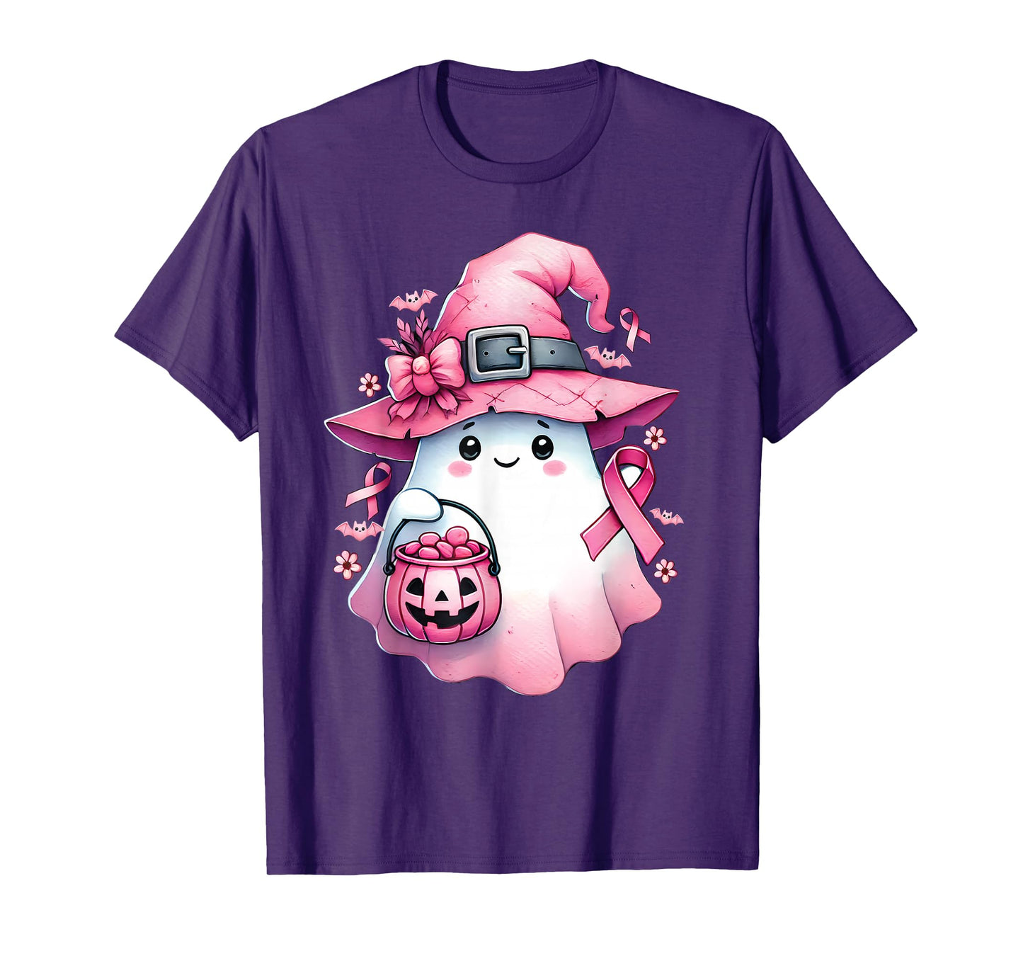 In October We Wear Pink Cute Ghost Pumpkin Breast Cancer T-Shirt