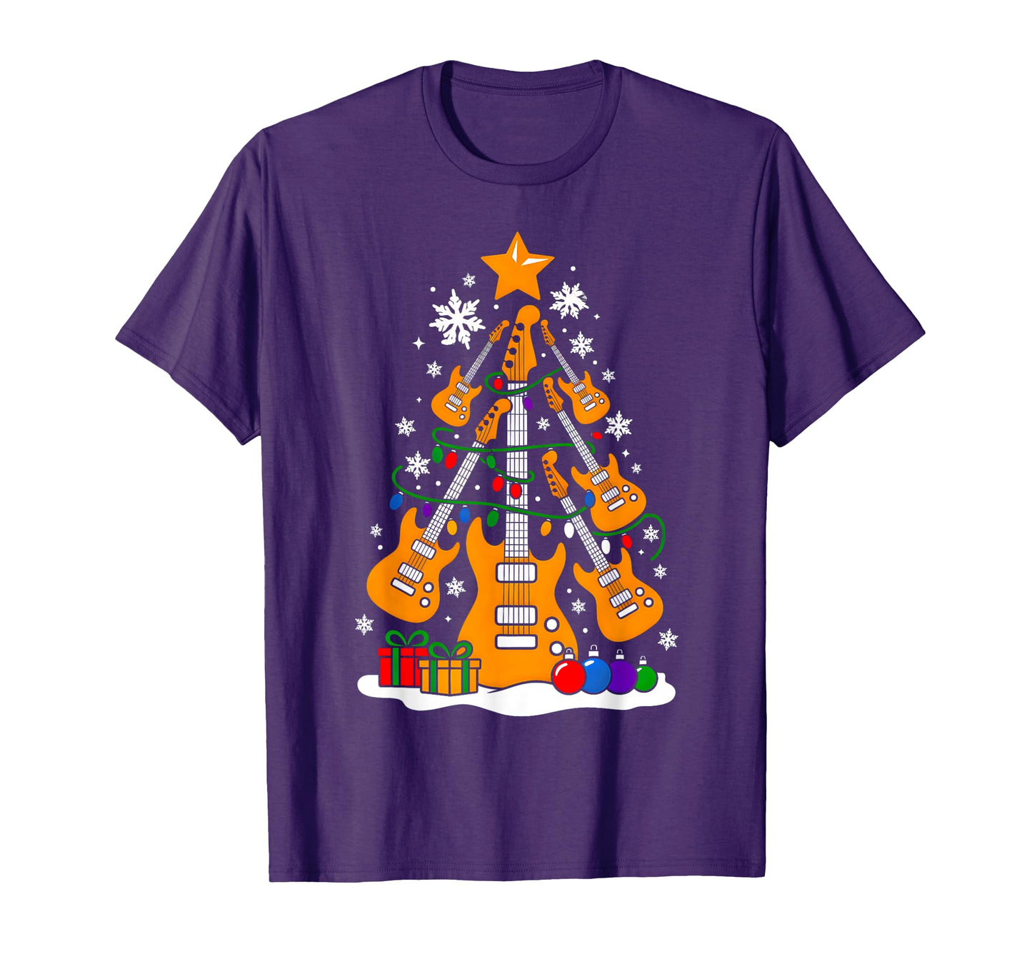 Christmas Guitar Rock Player Xmas Tree Music Lover Santa T-Shirt