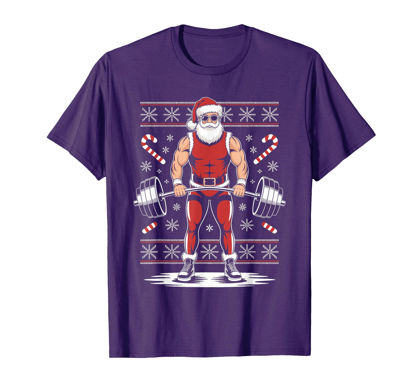 Santa Weightlifting Ugly Christmas Sweater Fitness Deadlift T-Shirt