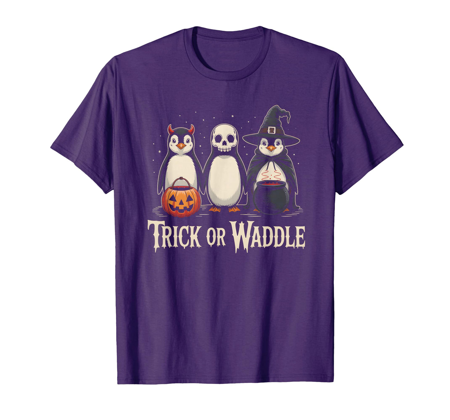 Vintage Penguin Trick or Waddle Spooky Halloween T-Shirt