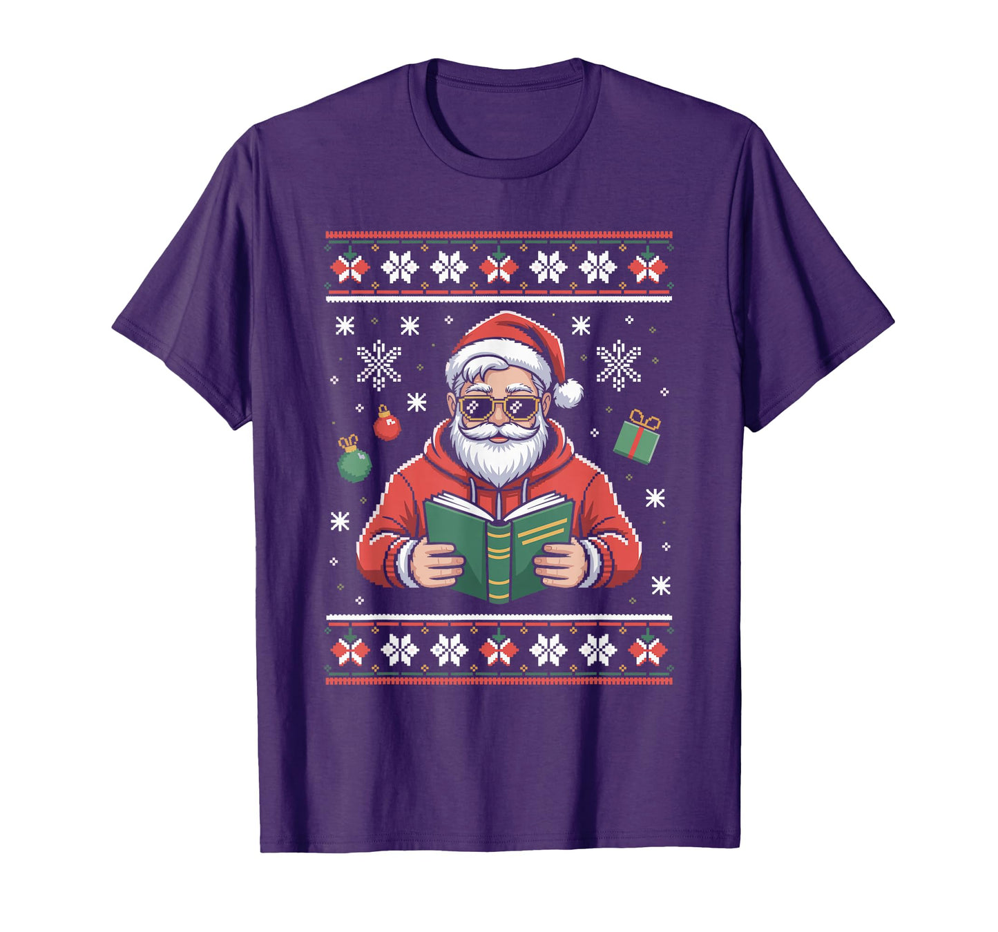 Santa Claus Reading Book Lover Ugly Christmas Sweater Xmas T-Shirt