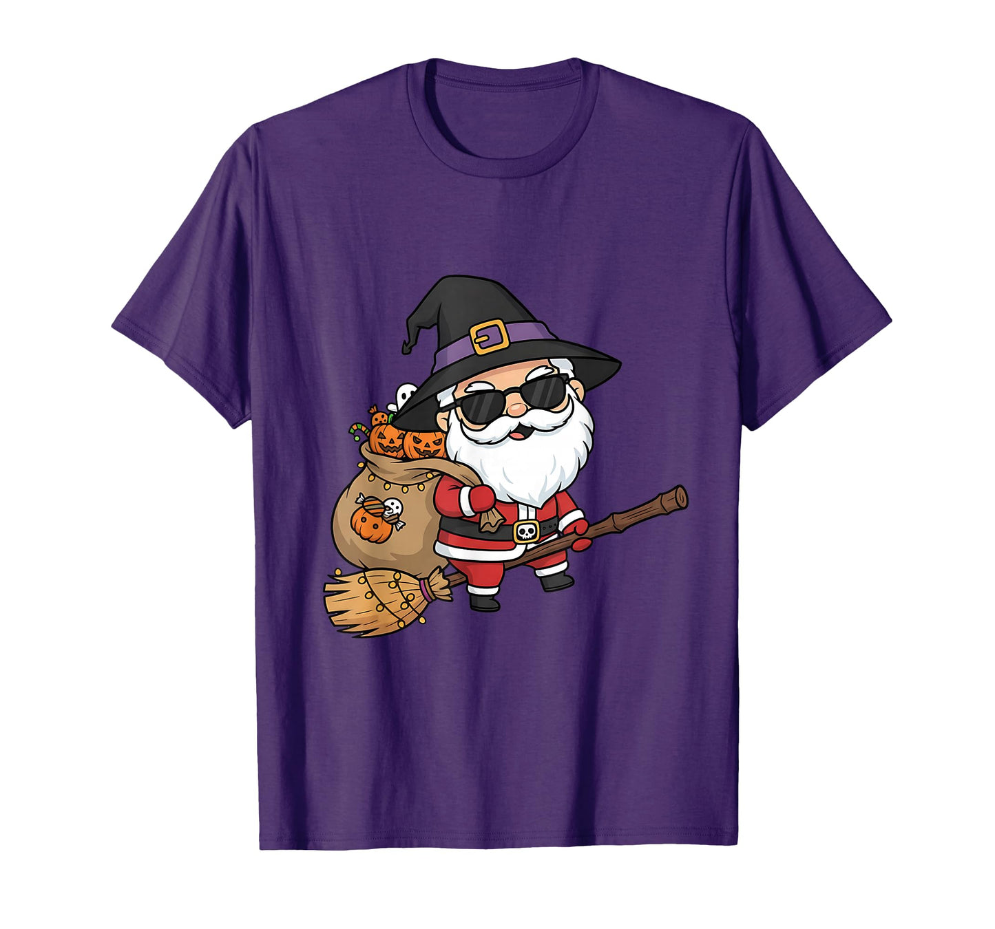 Halloween Santa Flying on Broom Funny Costume Art T-Shirt