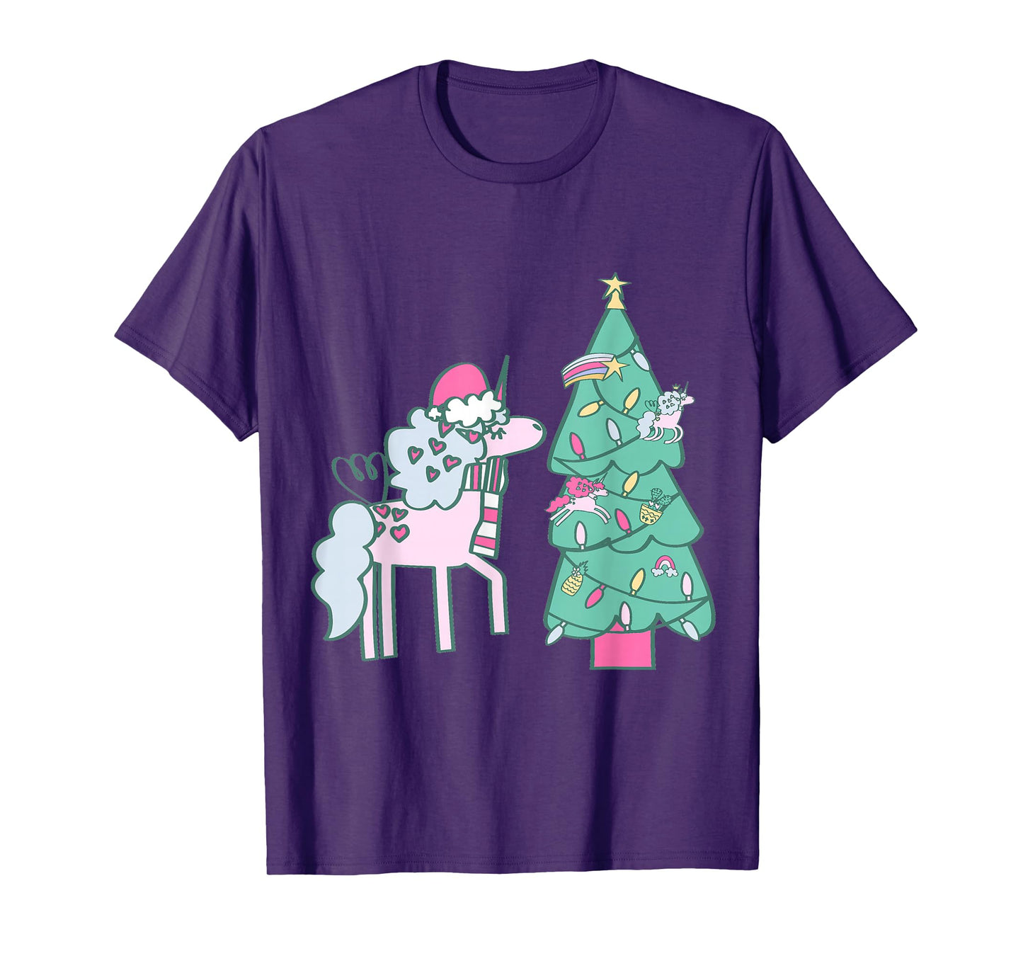 Christmas Unicorn Santa Whimsical Winter Doodle Hand Drawn T-Shirt
