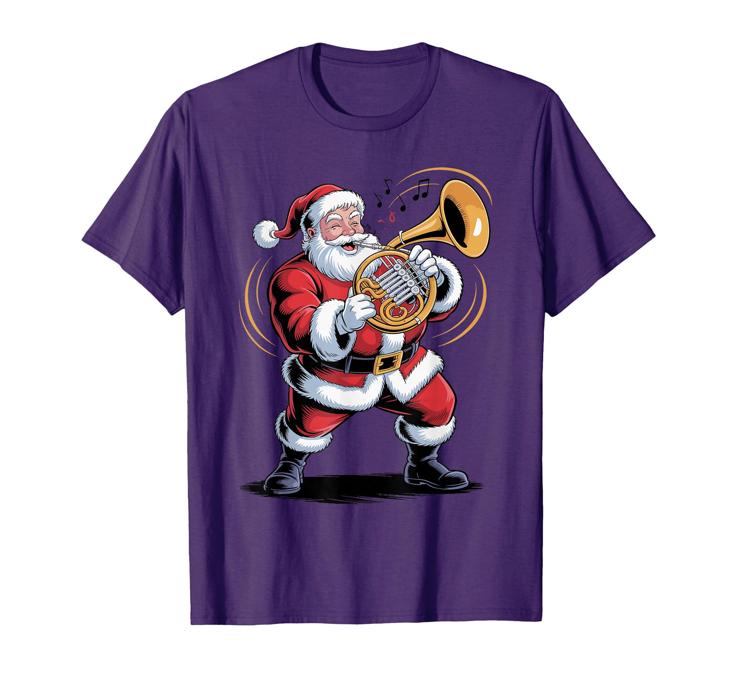 Santa Playing French Horn Funny Holiday Chrismas Xmas Pajama T-Shirt