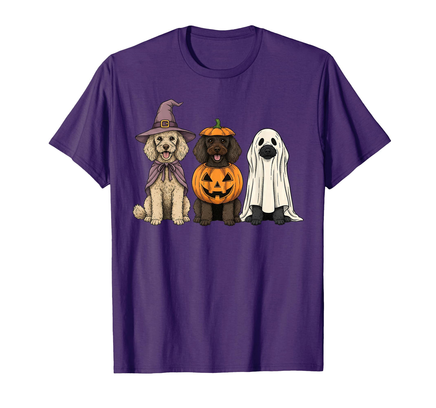Spooky Ghost Poodle Pumpkin Halloween Dog Lover T-Shirt
