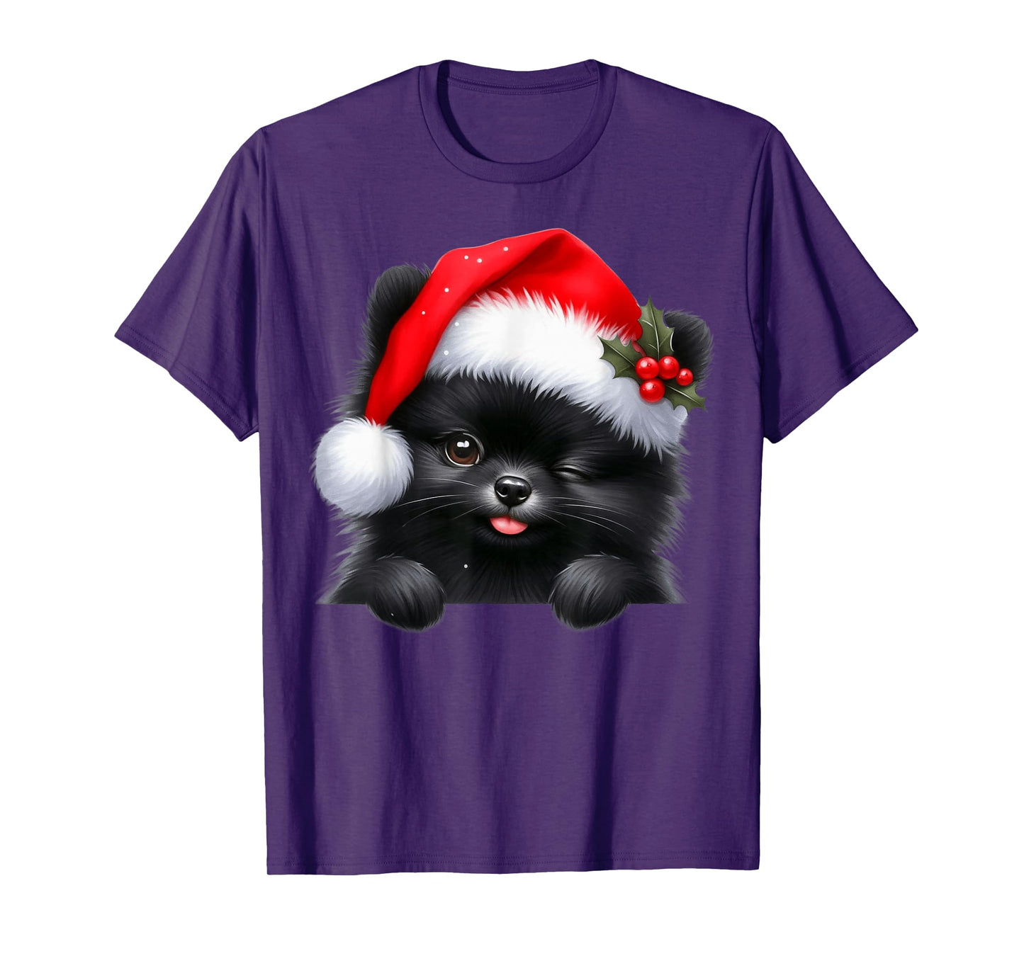 Black Pomeranian Dog Christmas Santa Hat Dog Mom Dad T-Shirt