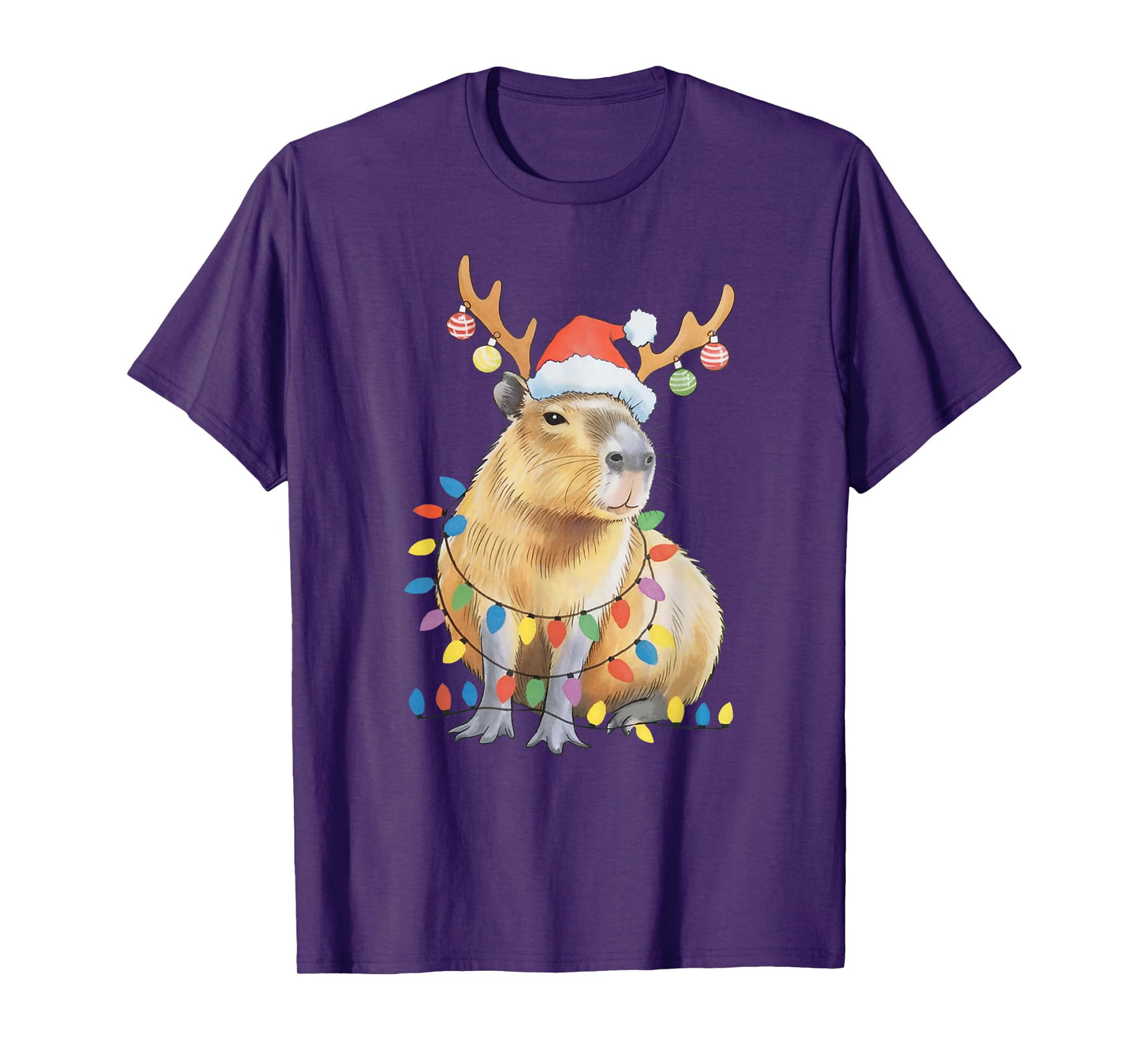 Cute Capybara Christmas Lights Reindeer Capybara Santa Xmas T-Shirt