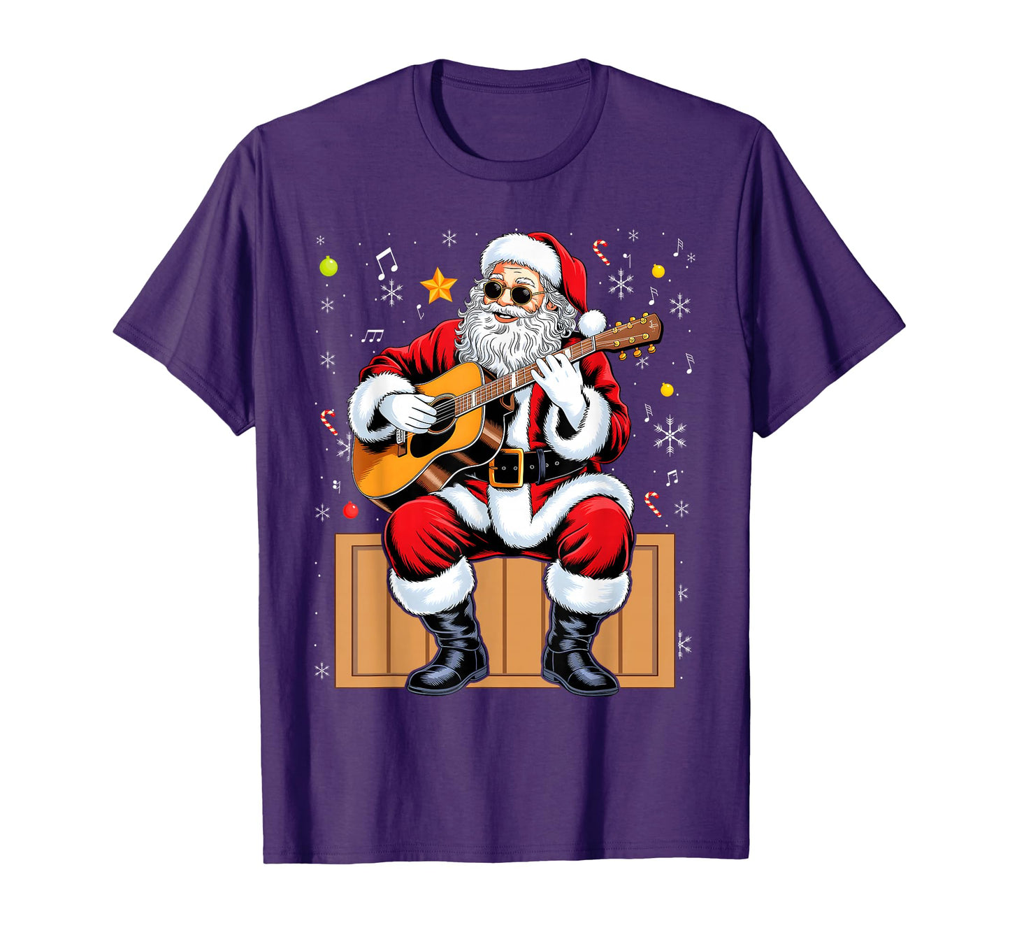 Santa Playing Guitar Christmas Pajama Musician Guitarist T-Shirt