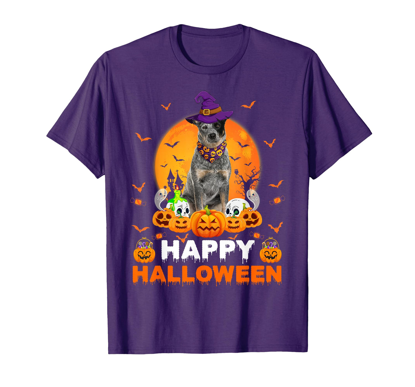 Halloween Blue Heeler Dog Vintage Pumpkin Funny Costume Dog T-Shirt