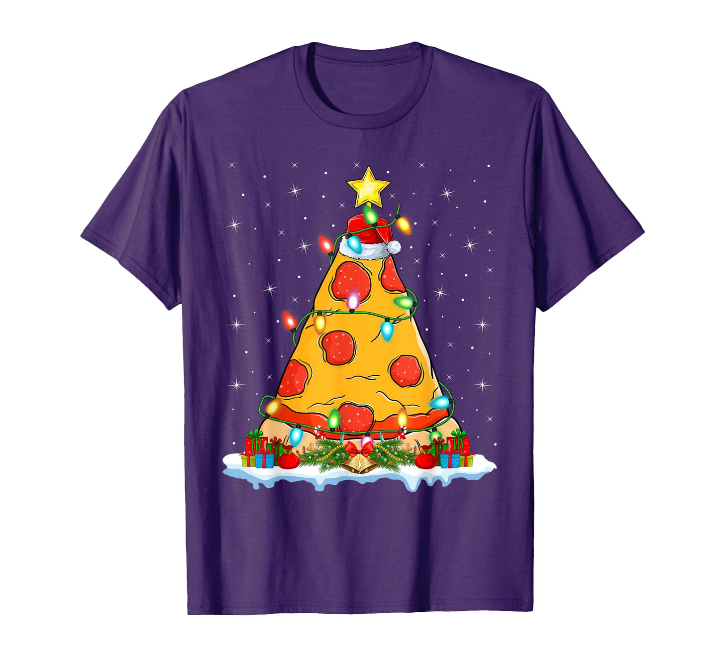 Pizza Christmas Tree Lights Santa Hat Fast Food Pizza Xmas T-Shirt