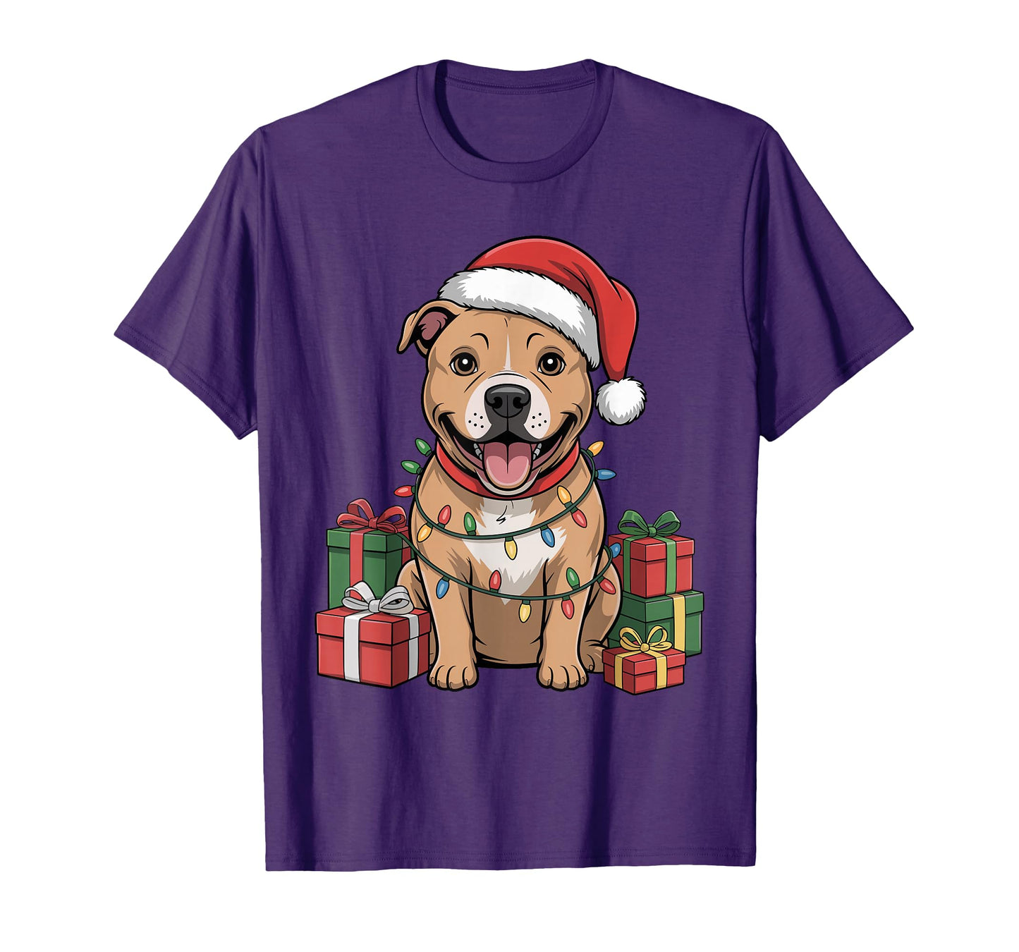 Cute Pitbull Santa Hat Christmas Pittie Dog Lover Holiday T-Shirt