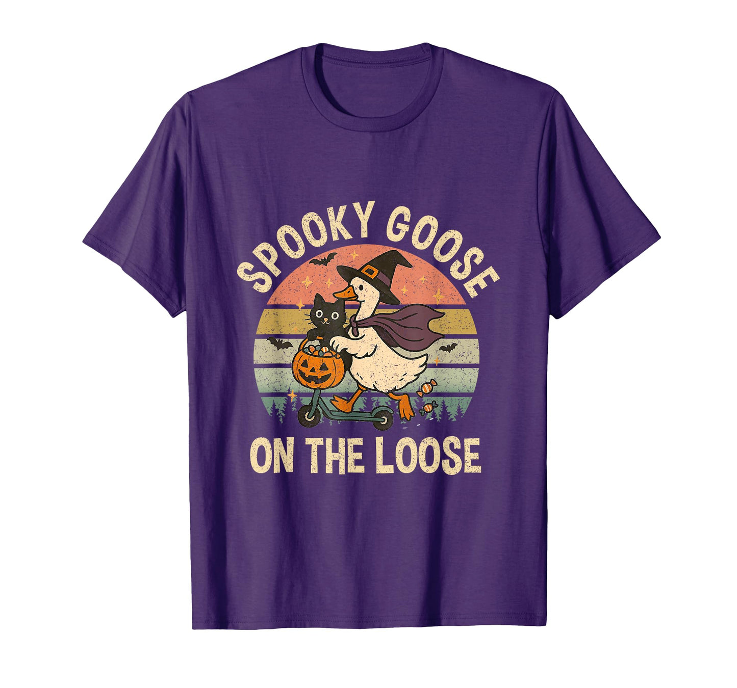Spooky Goose On The Loose Witch Silly Goose Animal Halloween T-Shirt