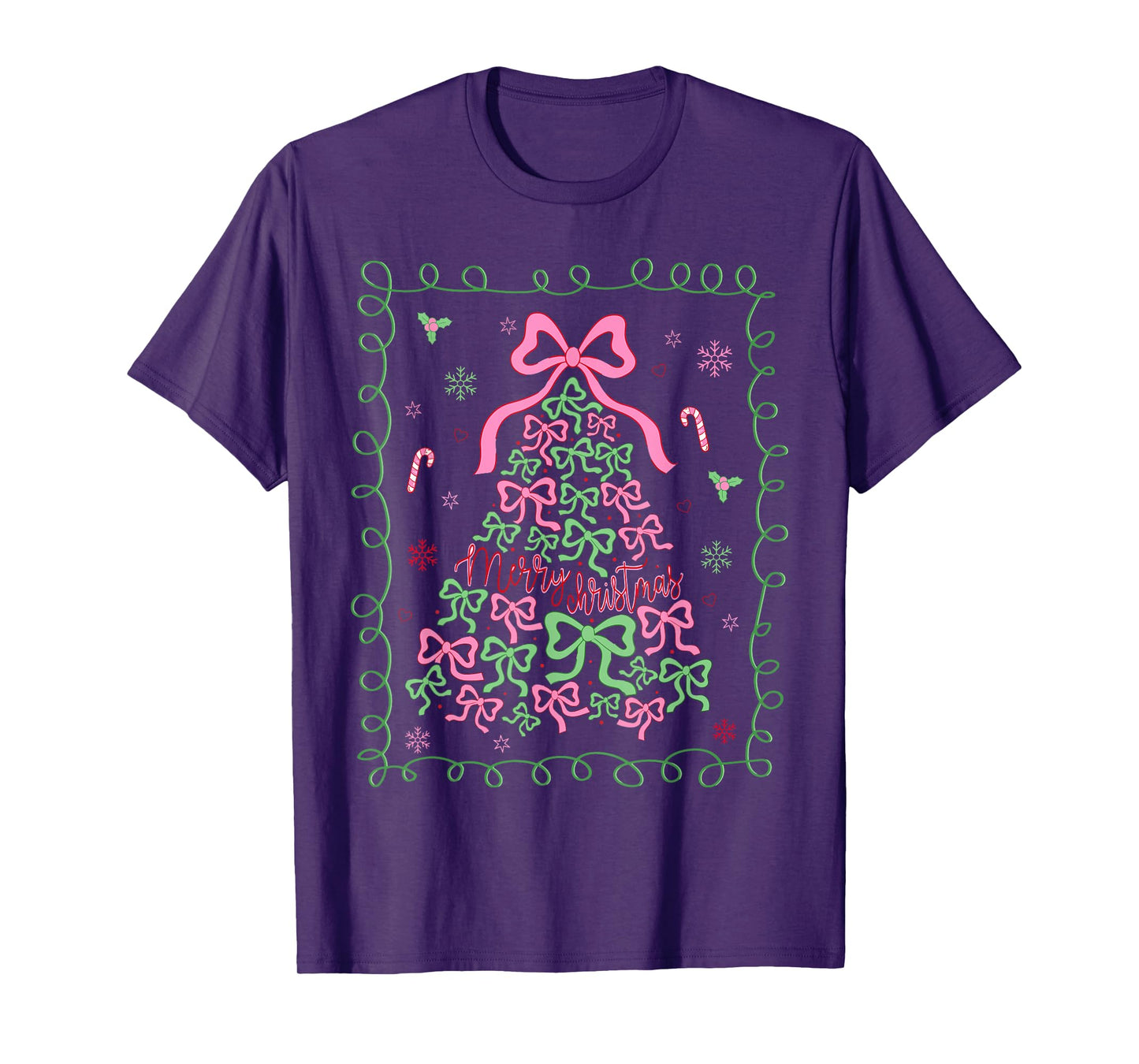 Coquette Bow Merry Christmas Xmas Tree Pajamas Holiday Funny T-Shirt
