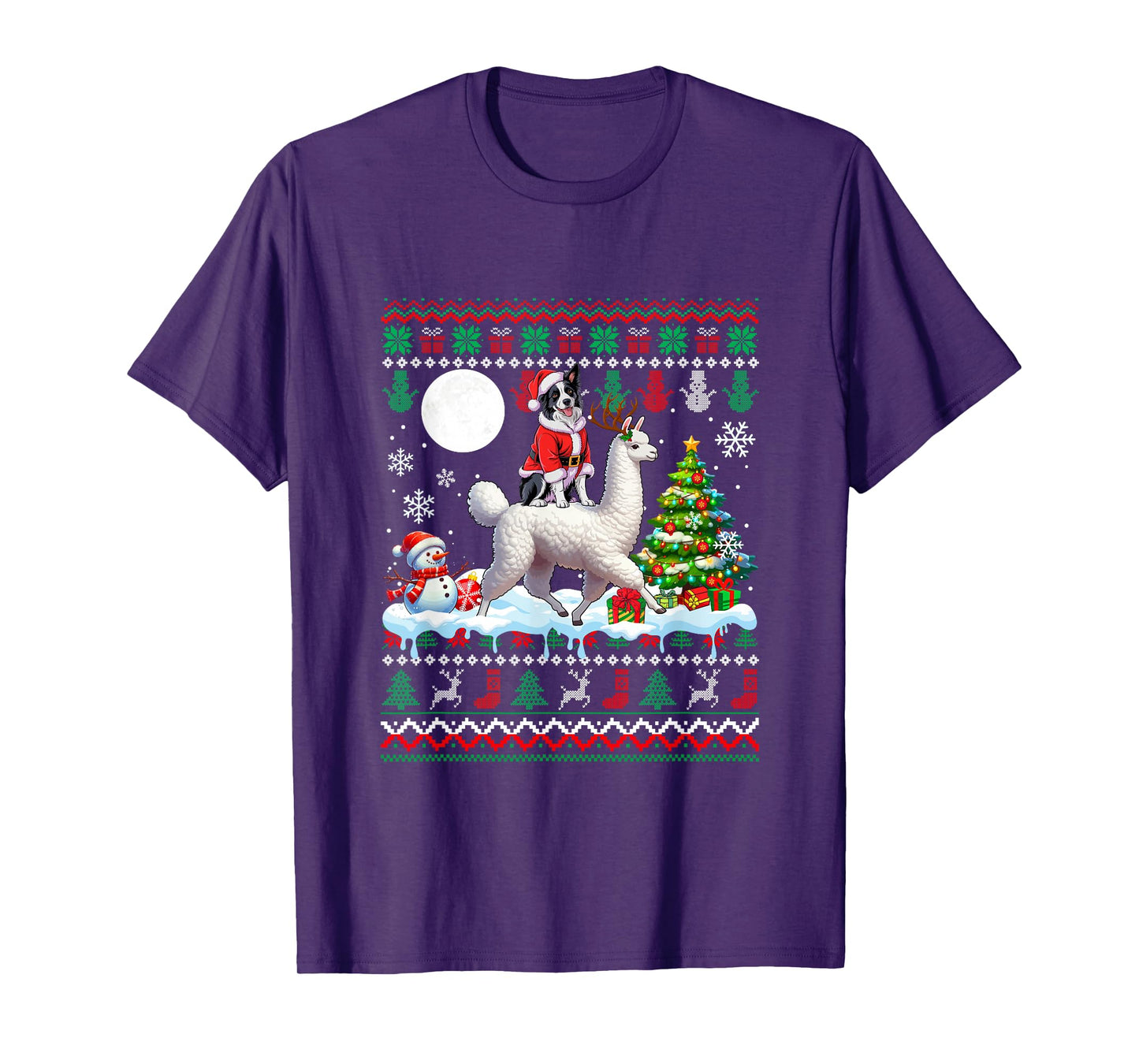 Santa Border Collie Riding Llama Sweater Christmas Owner T-Shirt