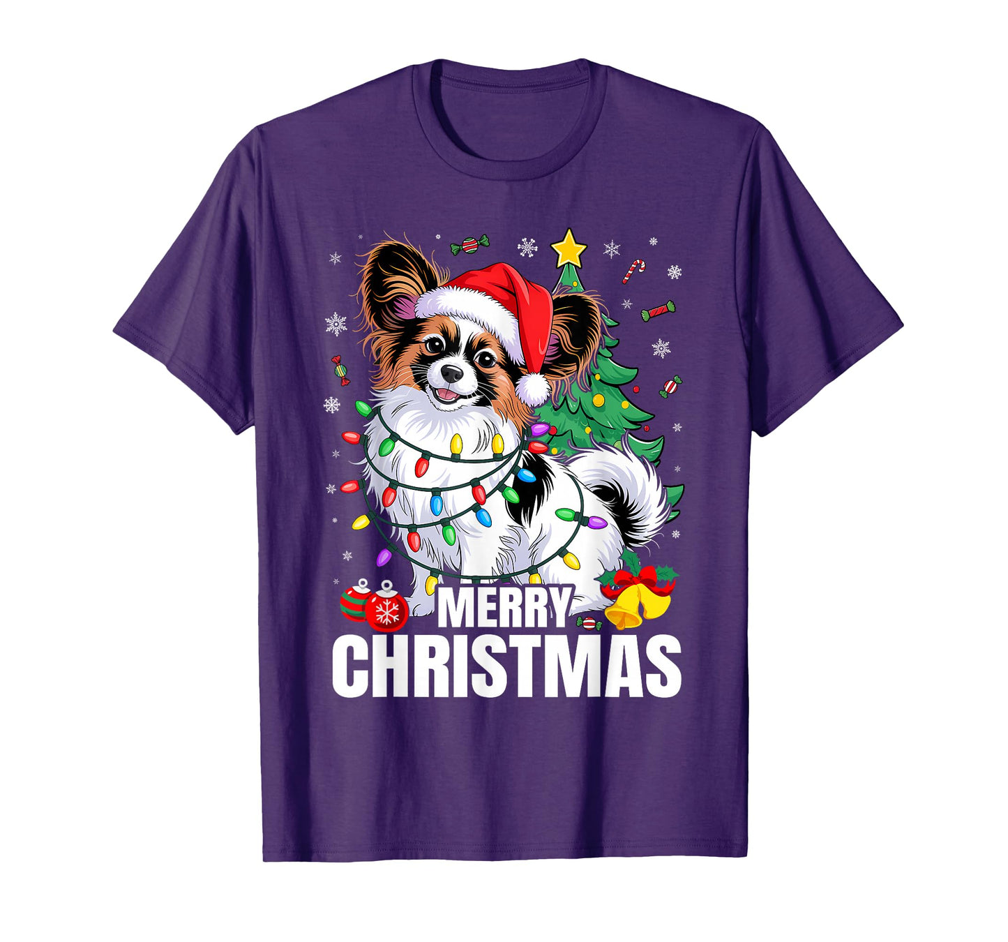 Papillon Dog Santa Hat Funny Merry Christmas Dogs Lovers T-Shirt