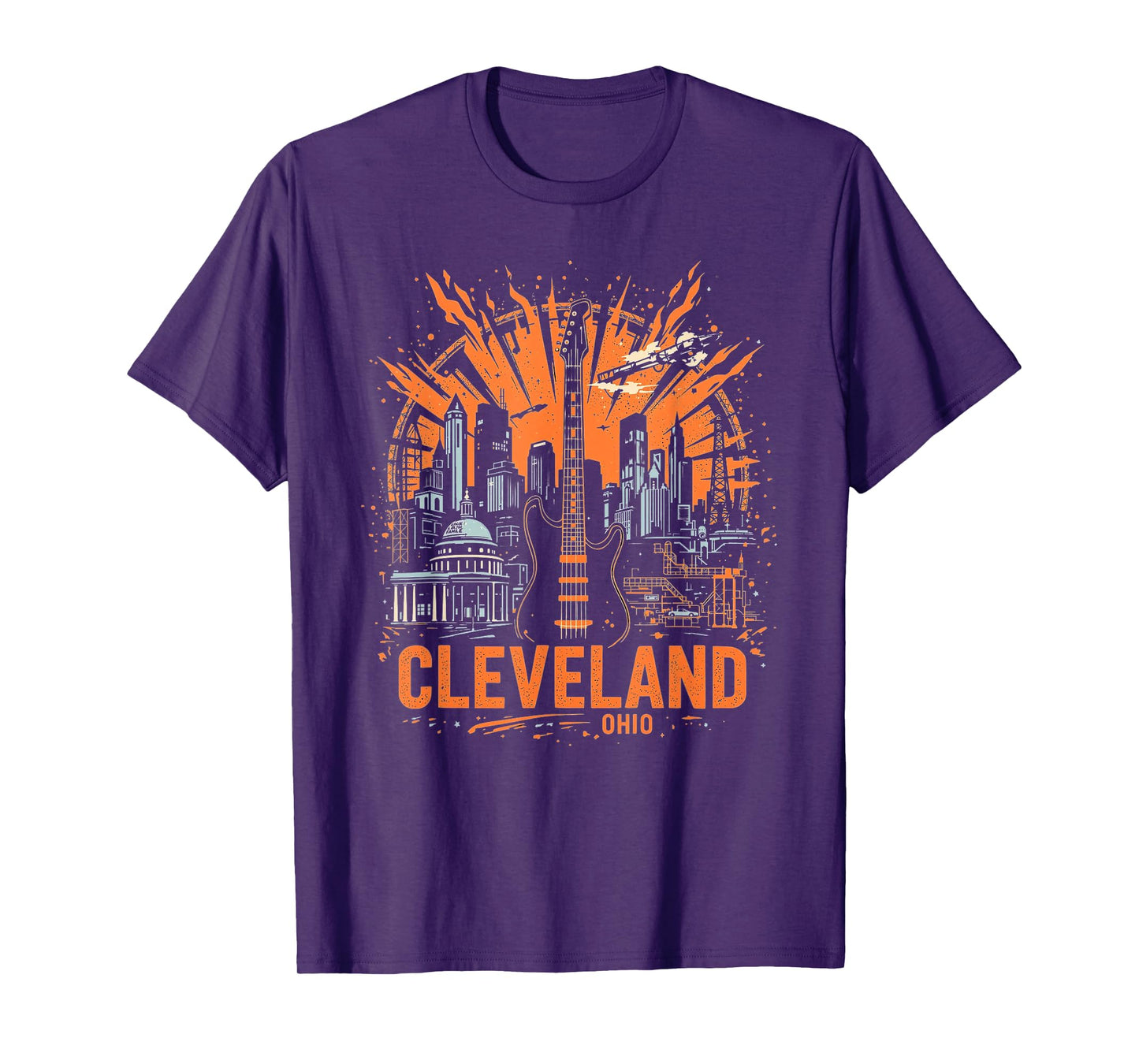 Vintage Cleveland Ohio Guitar Skyline Cityscape T-Shirt