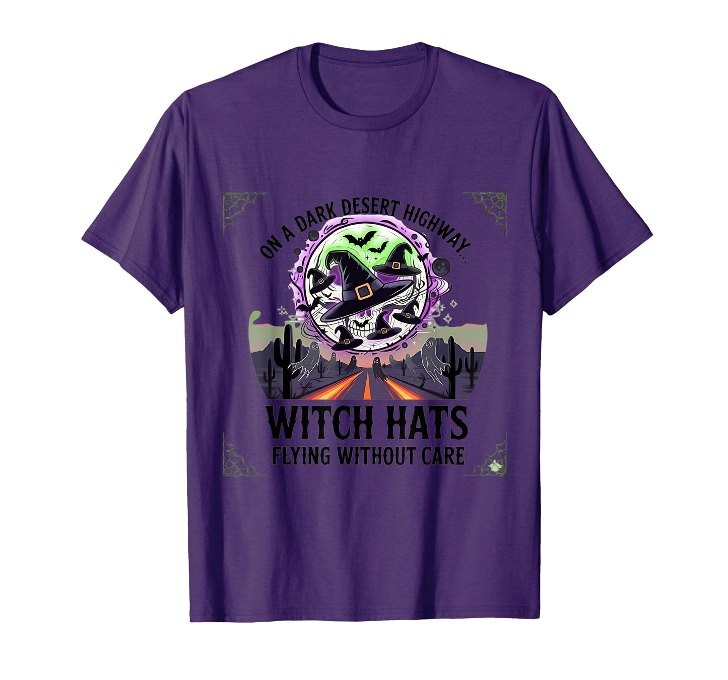 On a Dark Desert Highway, Witch Hats Flying Halloween Women T-Shirt