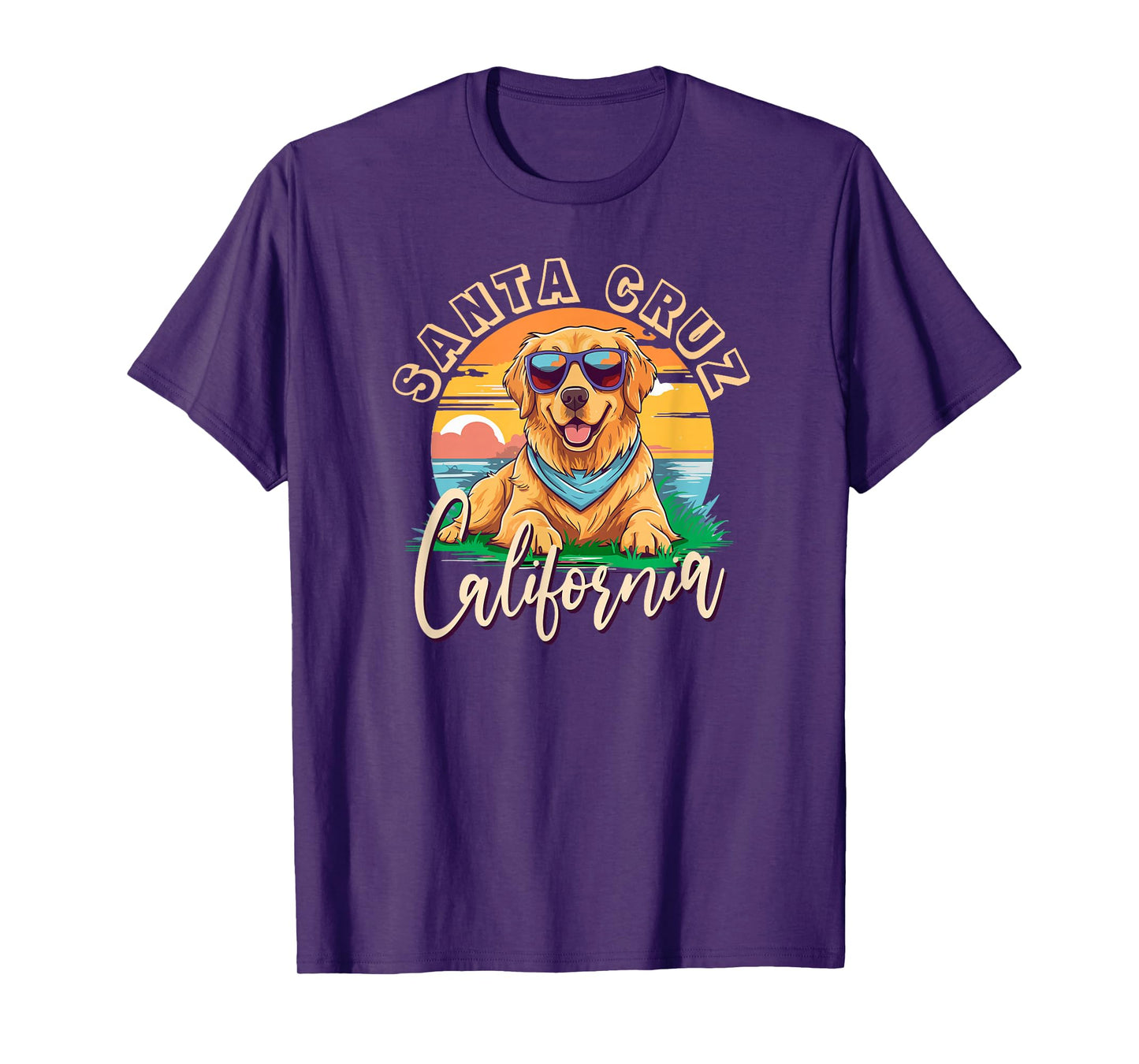 Retro Santa Cruz California Beach Golden Retriever Dog Breed T-Shirt