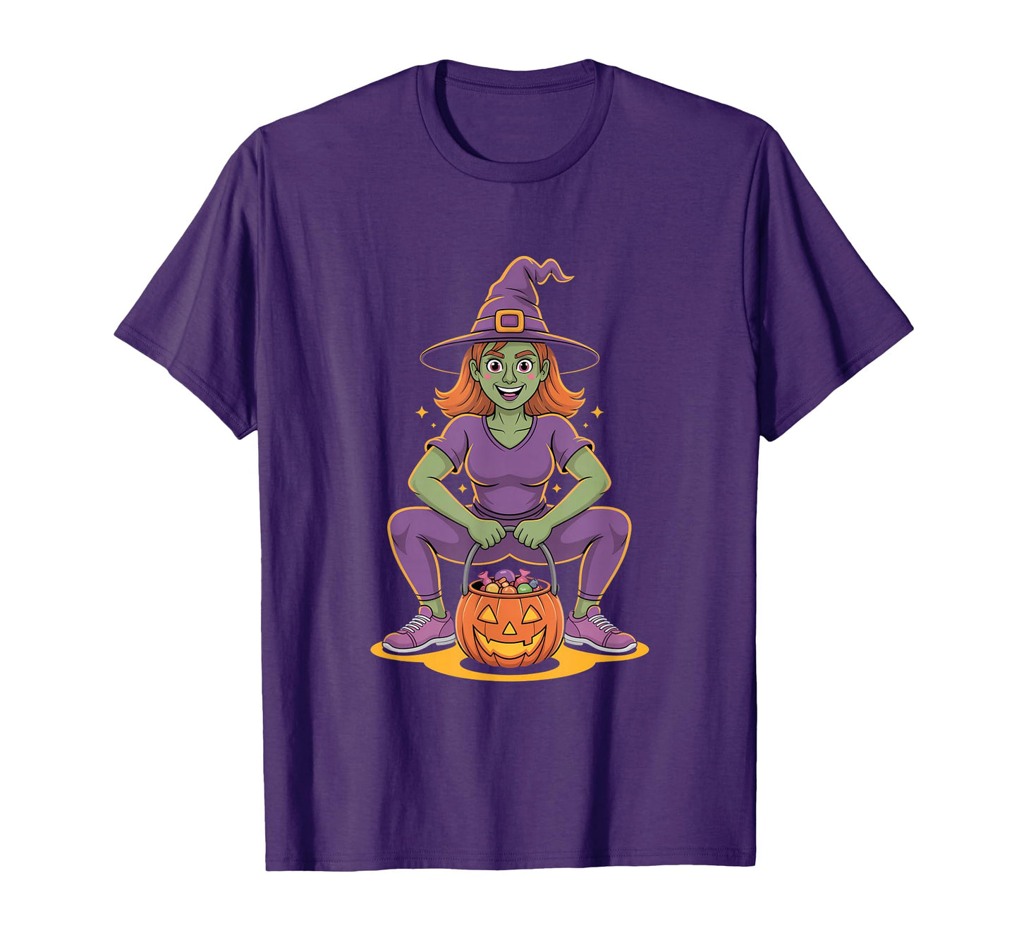 Halloween Fitness Witch Squat Pumpkin Candy T-Shirt