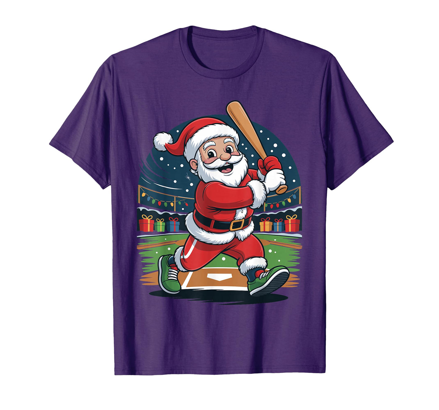Santa Playing Baseball Funny Holiday Christmas Xmas Pajama T-Shirt