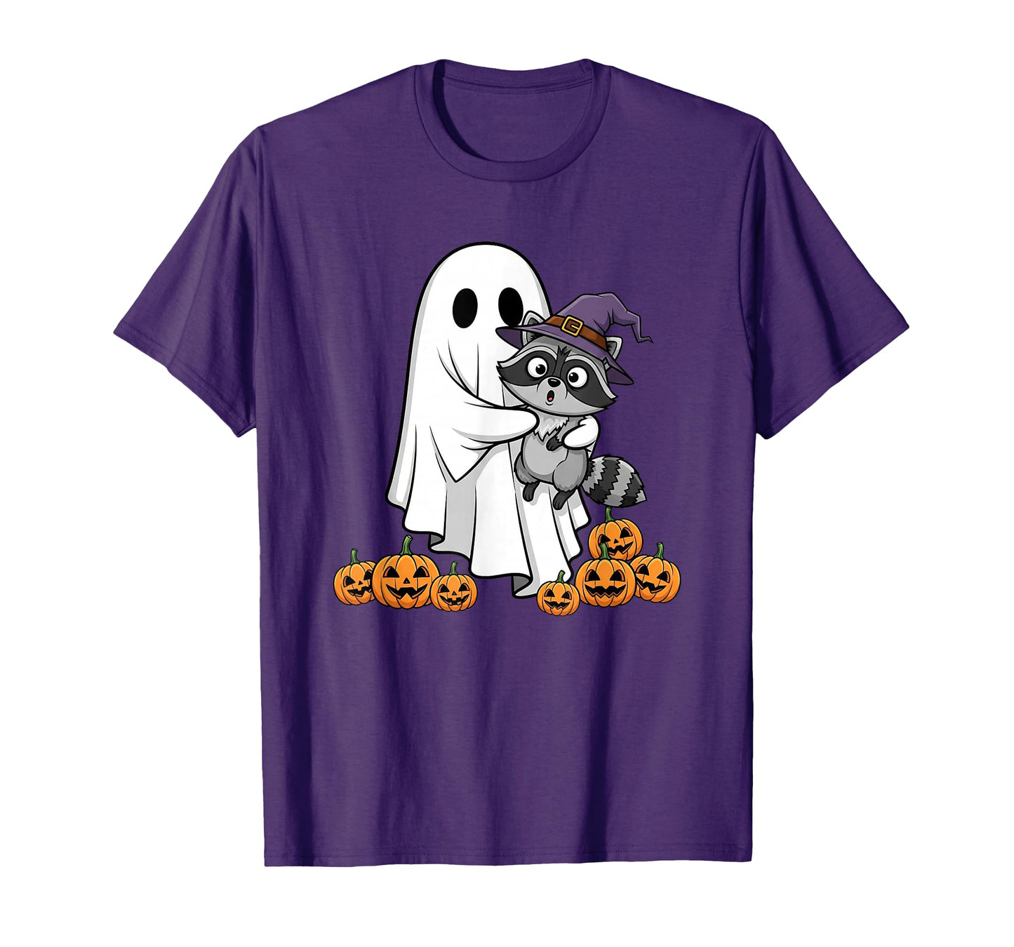 Funny Ghost Raccoon Pumpkin Halloween Kids Mens Womens T-Shirt