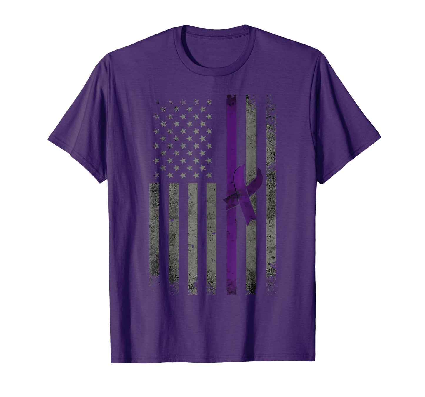 Vintage American Flag Alzheimer's Awareness Purple Ribbon T-Shirt