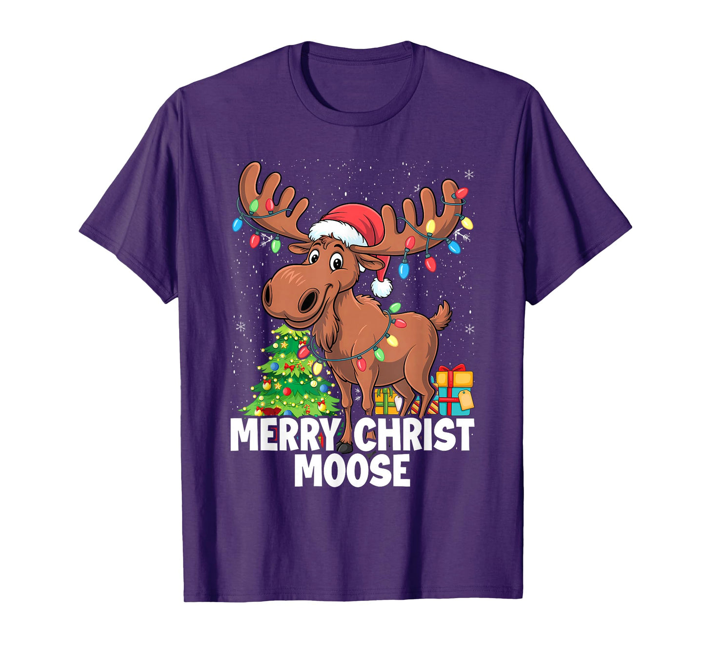 Christmoose Merry Christmas Xmas Lights Santa Moose T-Shirt
