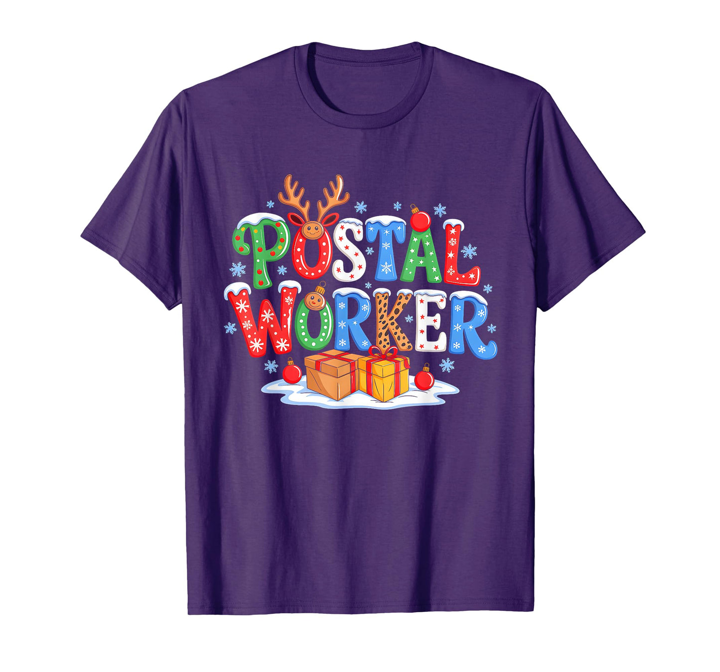 Postal Worker Xmas Leopard Plaid Santa Reindeer Elf Lover T-Shirt