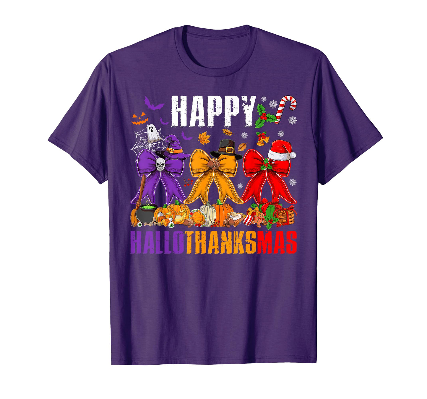 Happy Hallothanksmas Coquette Bows Halloween Thanksgiving T-Shirt