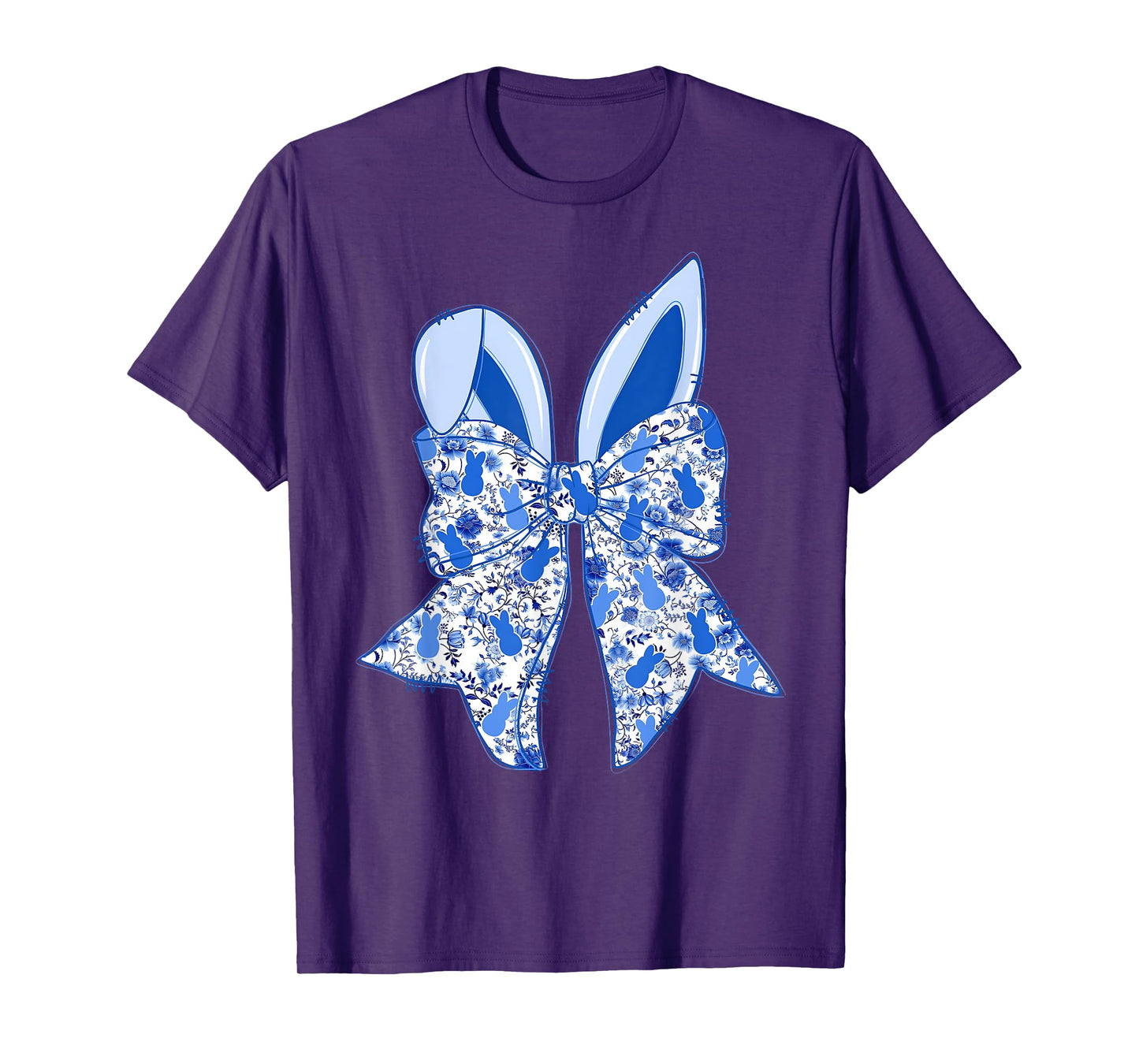 Chinoiserie Bunny Rabbit Vintage Blue And White Happy Easter T-Shirt