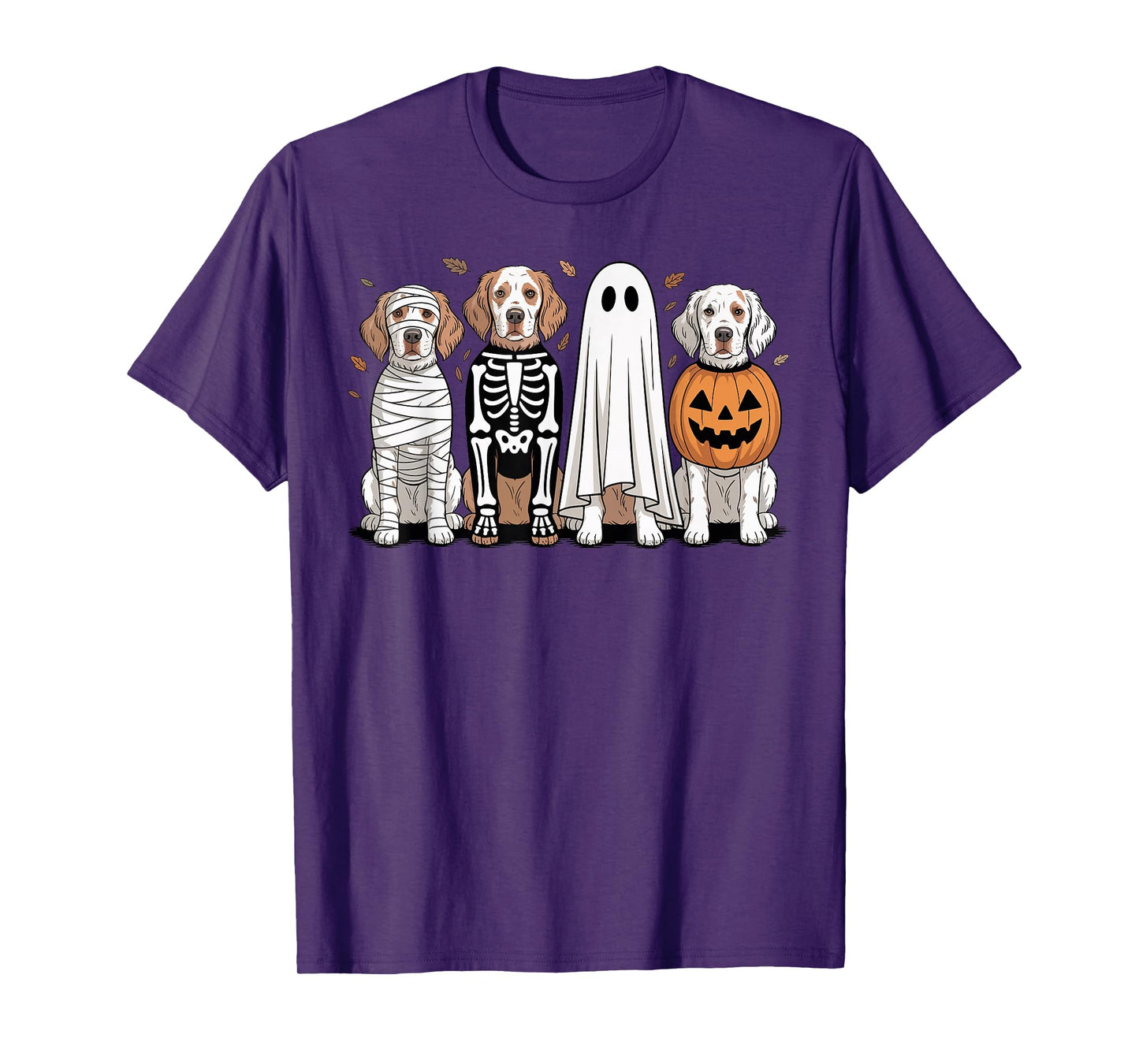 Spooky Ghost English Setter Pumpkin Halloween Dog Skeleton T-Shirt