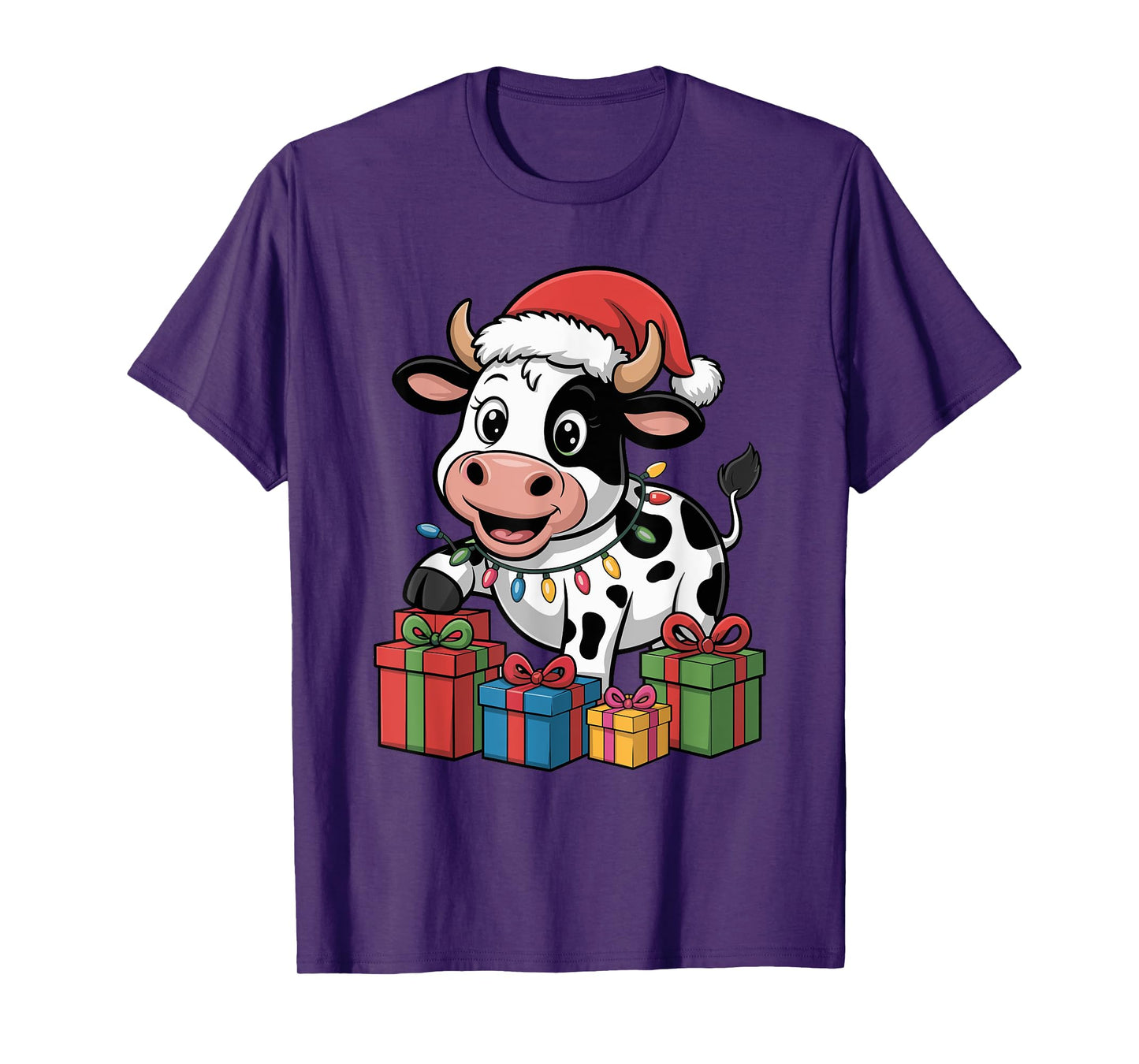 Funny Cow Santa Hat Animals Lovers Ugly Christmas Pajamas T-Shirt