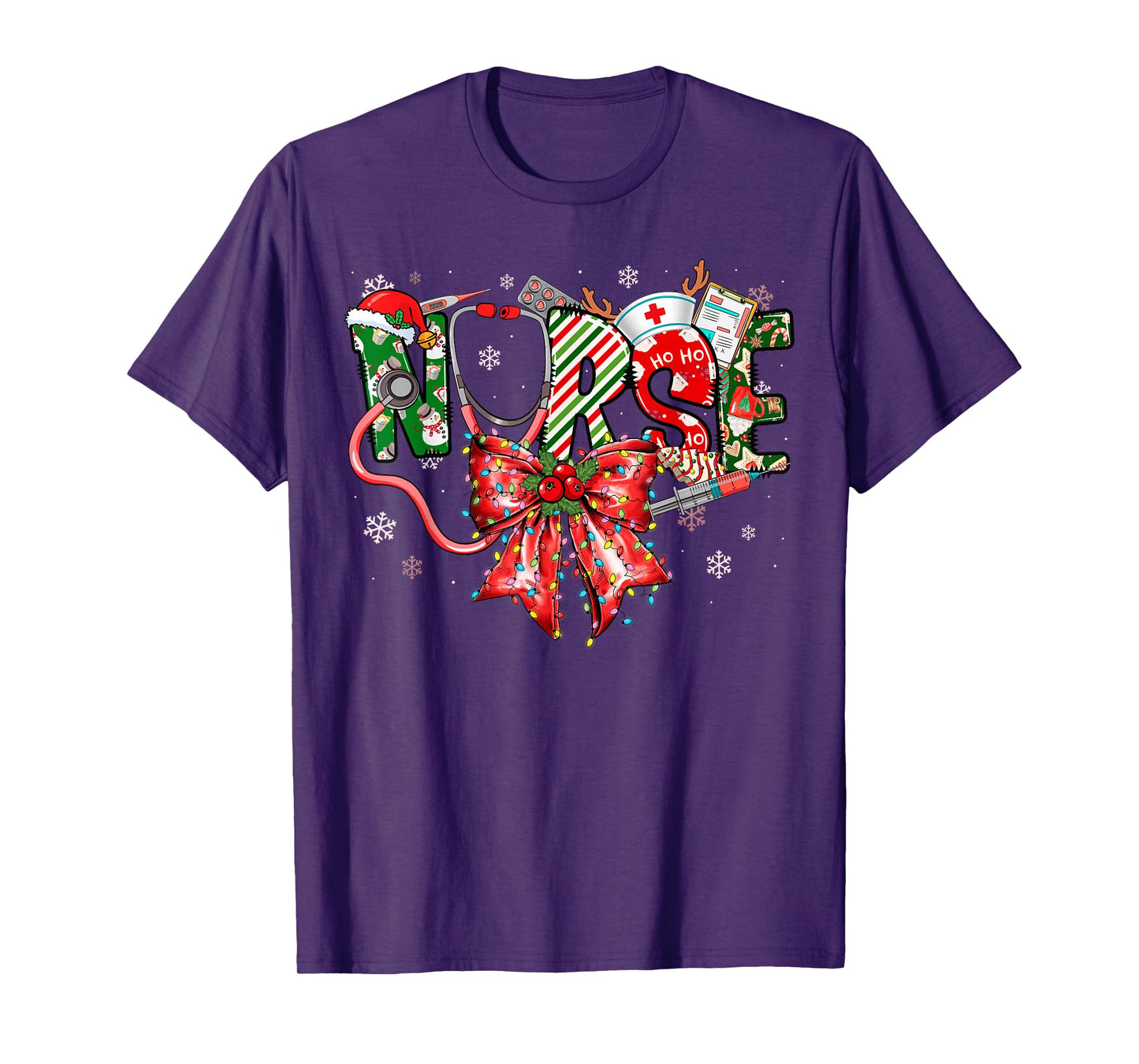Nurse Coquette Bow Christmas Stethoscope Pajamas Holiday T-Shirt