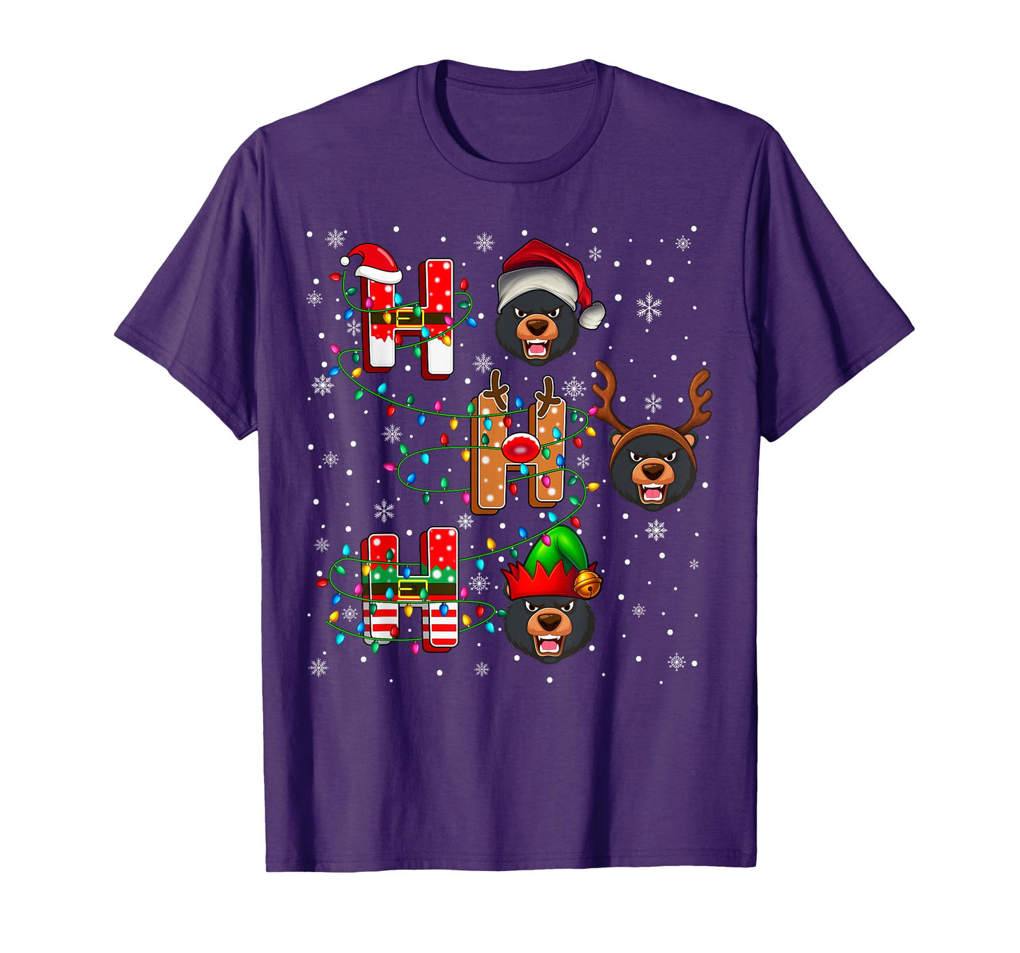 Ho Ho Ho Santa Reindeer Hat Elf Black Bear Animal Christmas T-Shirt