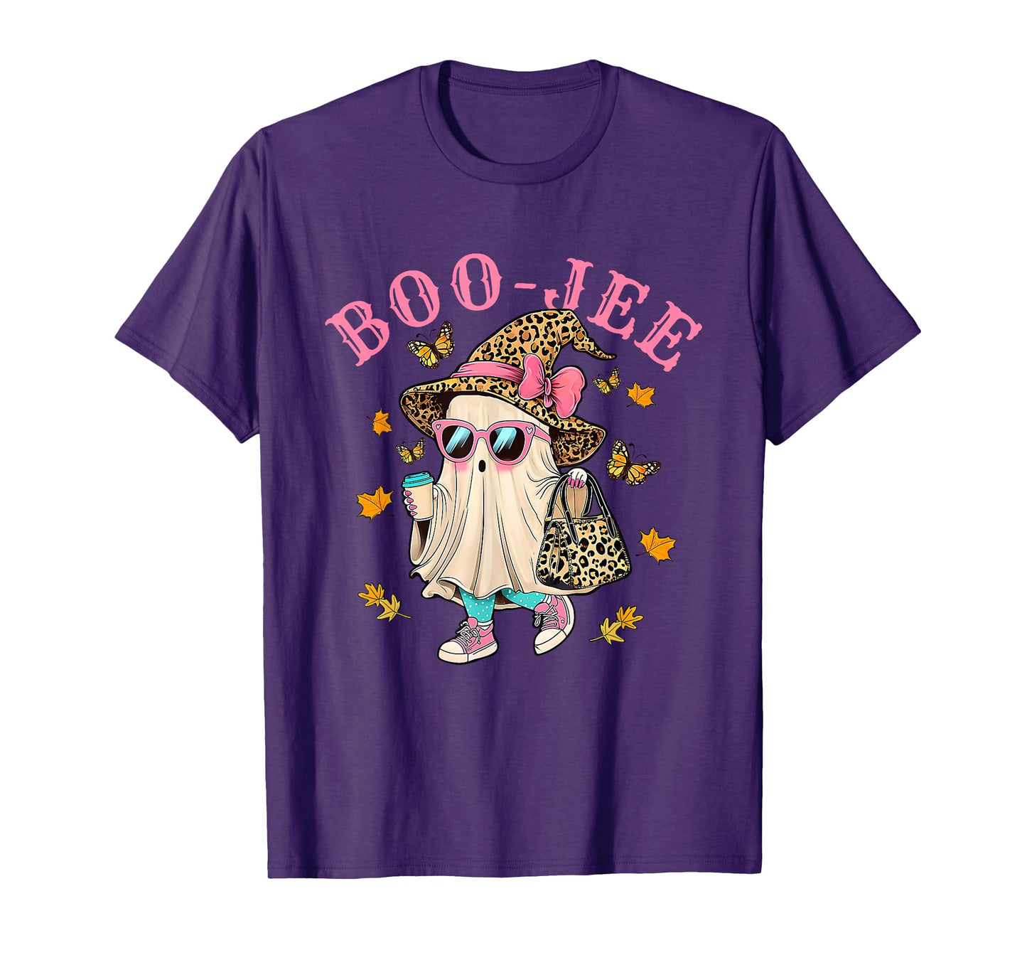 Coquette Leopard Ghost Coffee Boo-JEE Halloween Boujee Fall T-Shirt